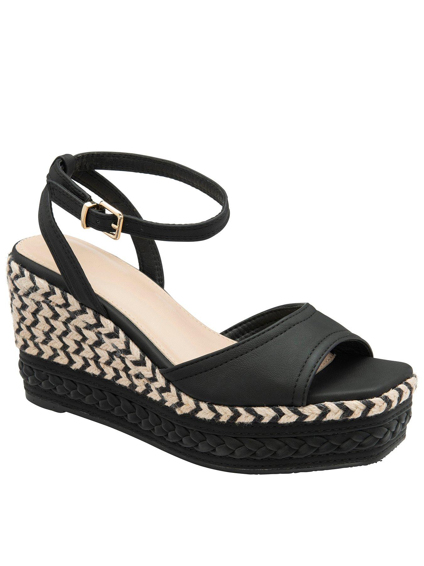 Ravel Canning Weave Wedge Sandal, Black, Size 4, Women