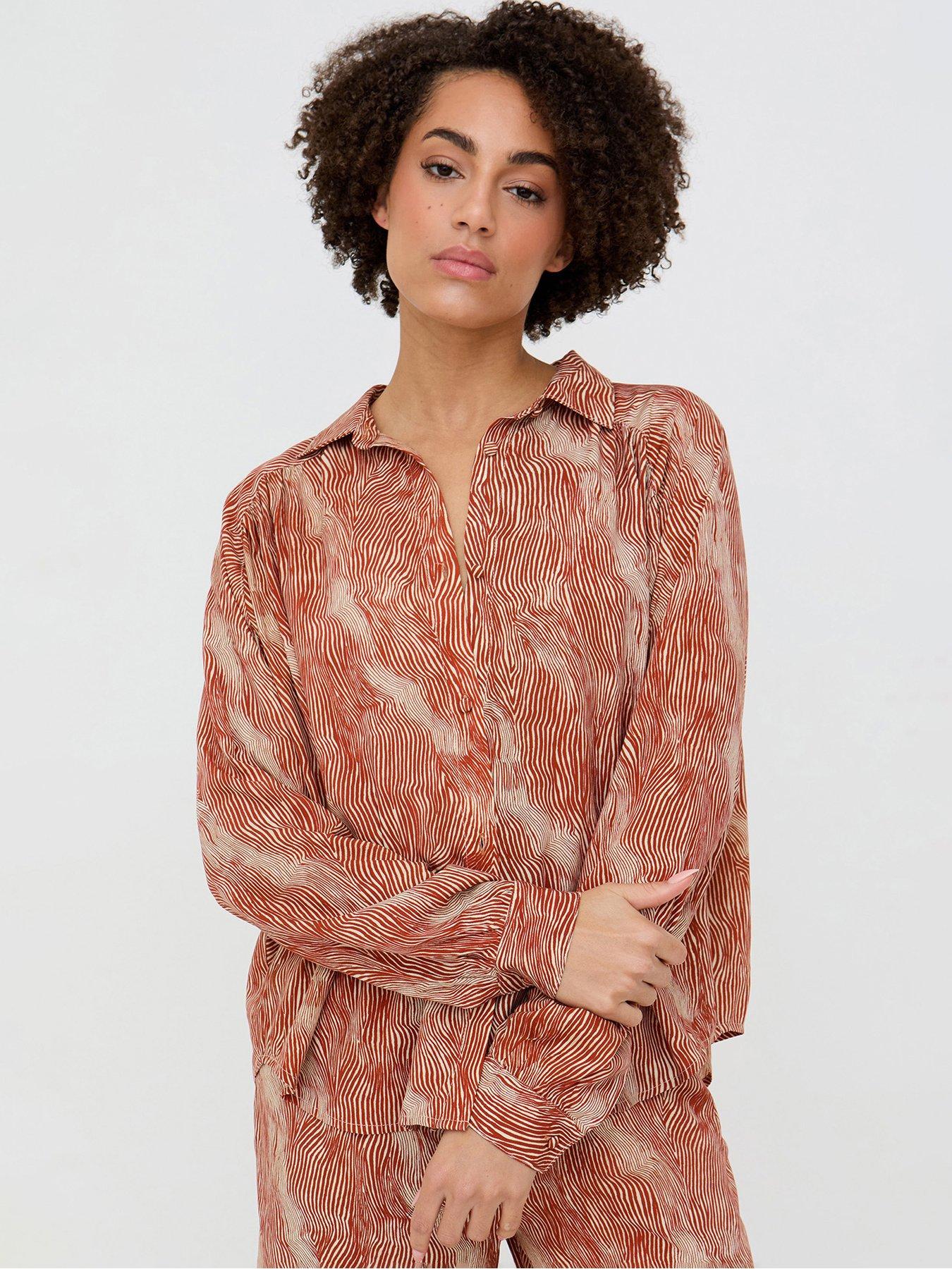 Raffya Ginger Button Down Tiger Print Shirt In Ginger Orange