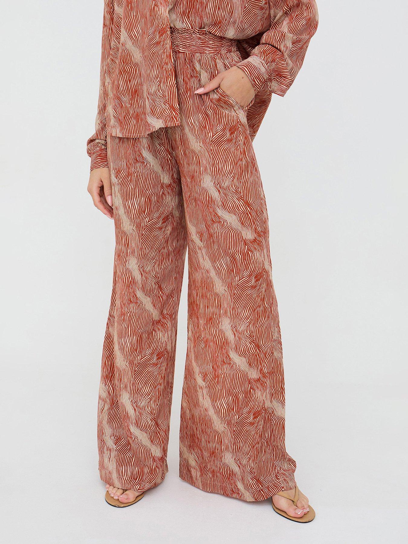 Image 1 of 3 of Raffya Ginger High Waist Tiger Print Trouser In Ginger Orange