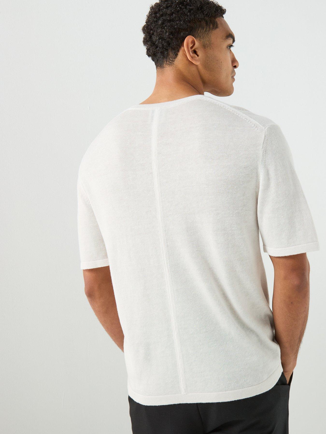 Image 2 of 6 of Calvin Klein Linen Viscose Blend Knitted T-Shirt - Off White