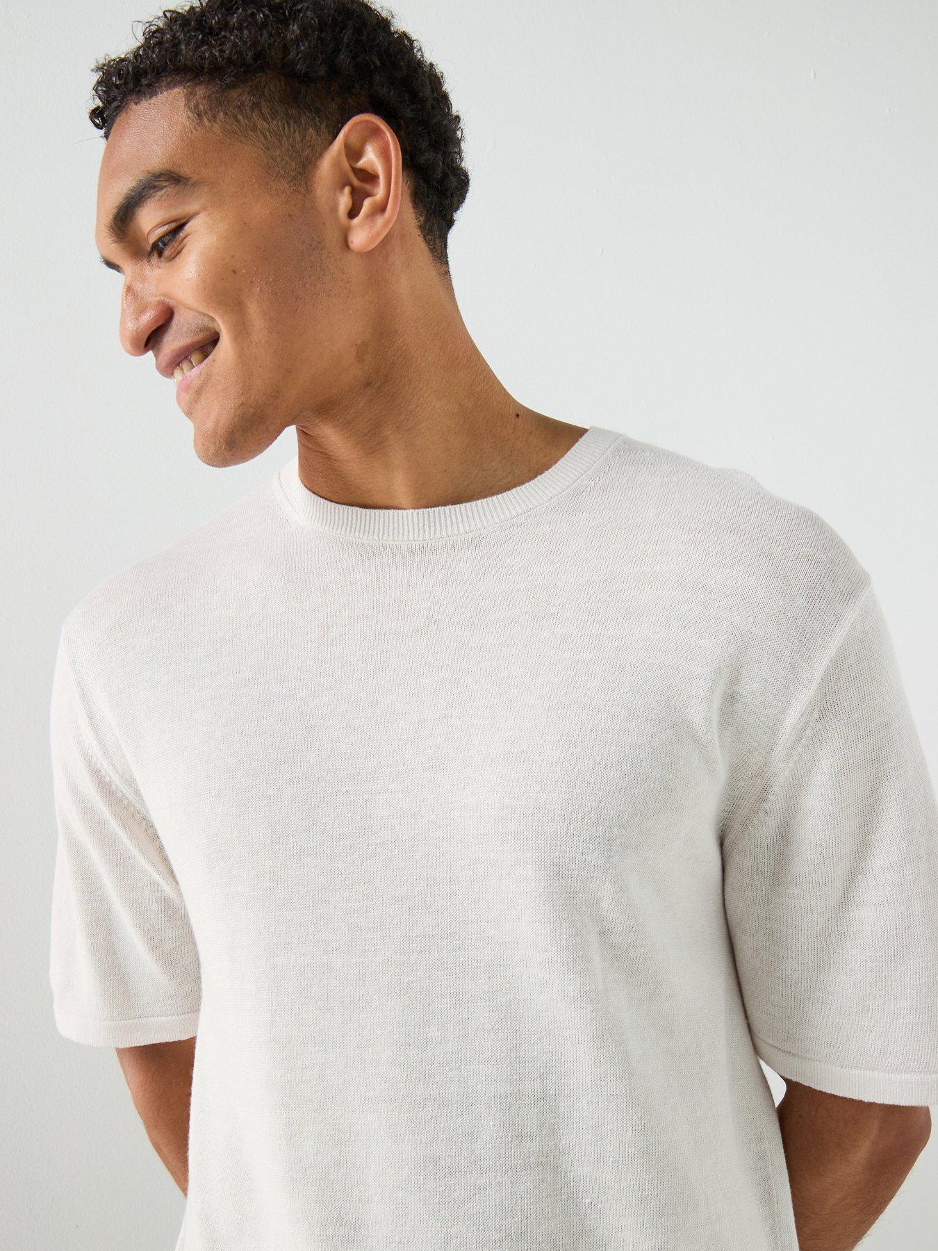Image 4 of 6 of Calvin Klein Linen Viscose Blend Knitted T-Shirt - Off White
