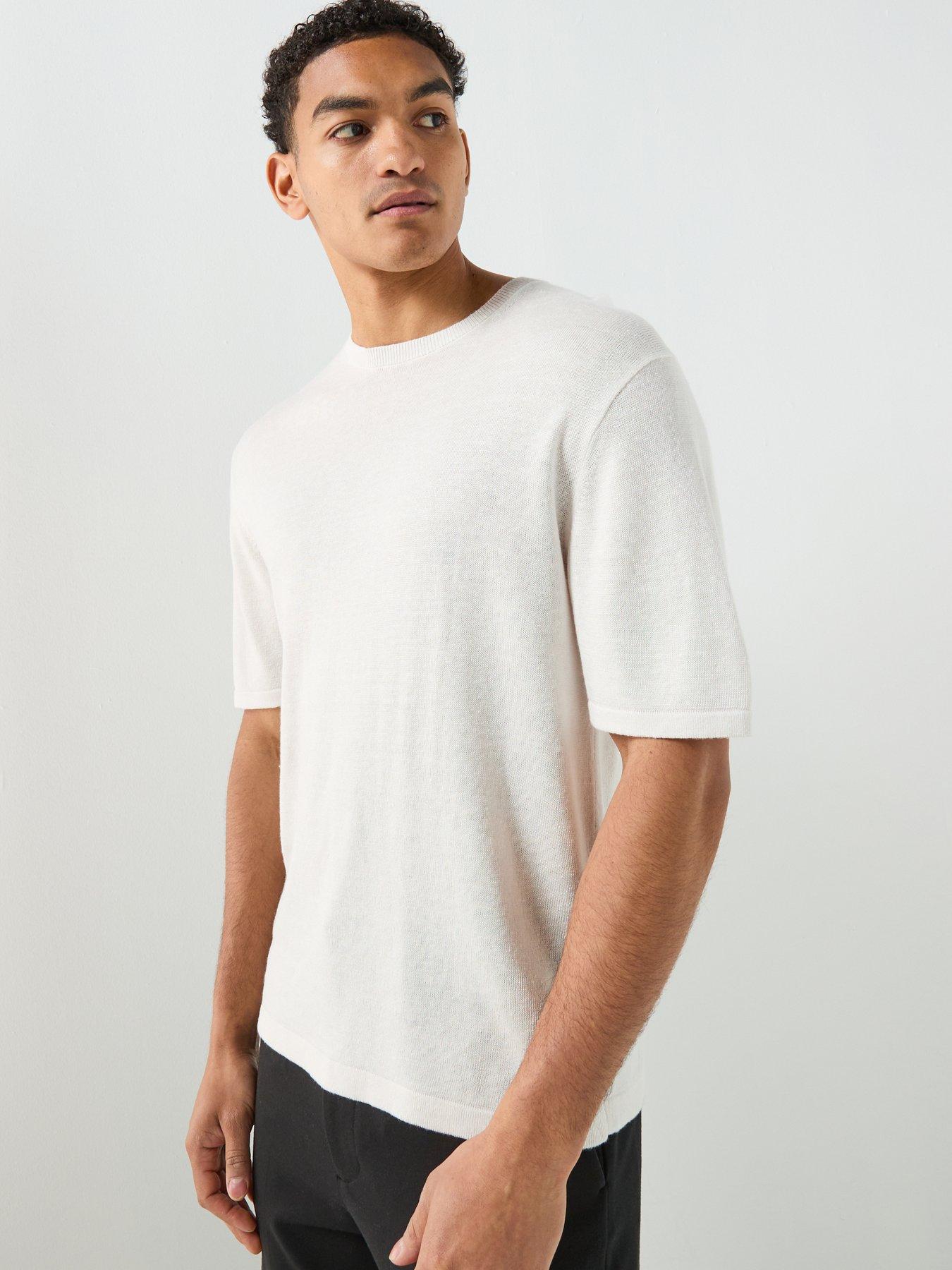 Image 5 of 6 of Calvin Klein Linen Viscose Blend Knitted T-Shirt - Off White