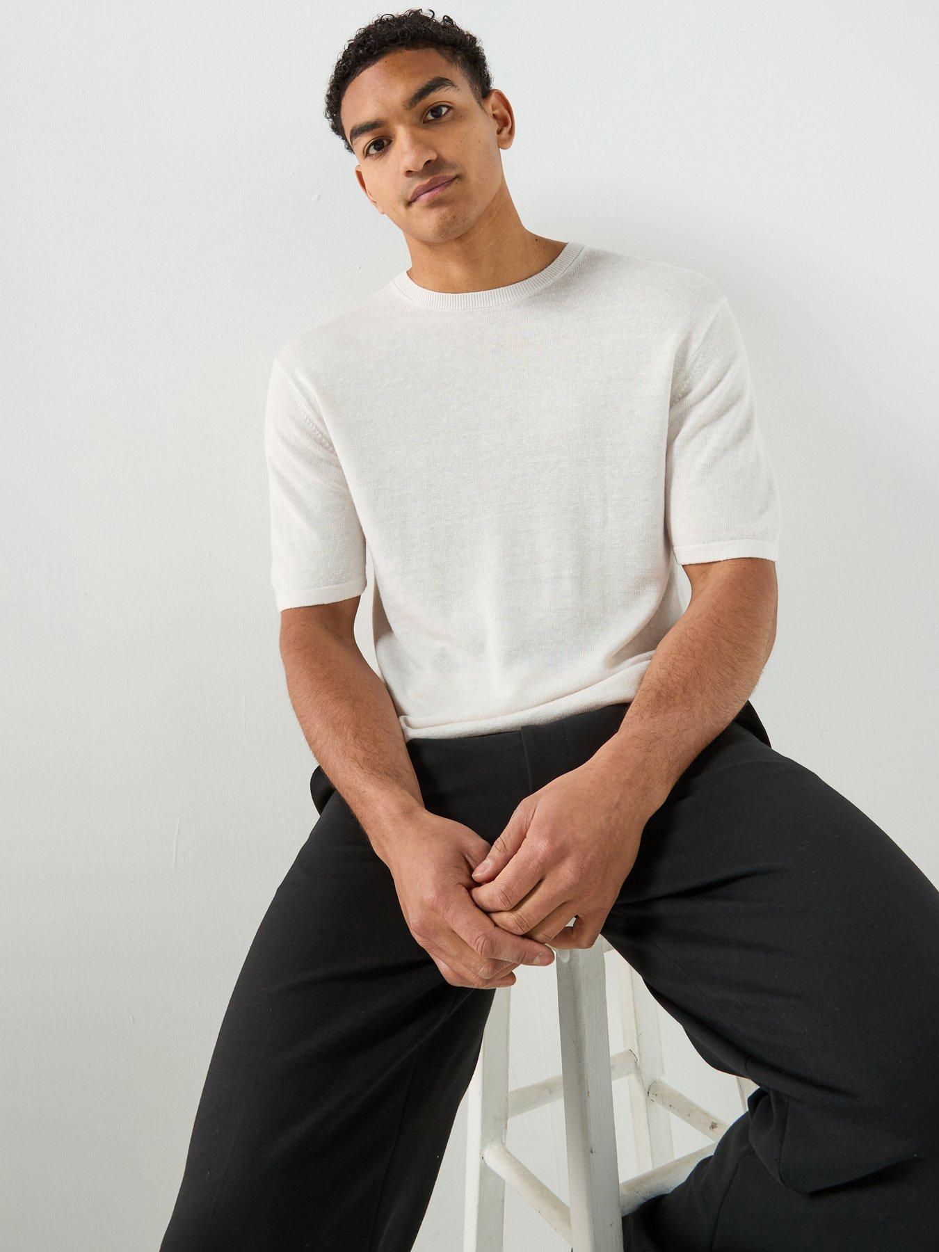 Image 6 of 6 of Calvin Klein Linen Viscose Blend Knitted T-Shirt - Off White