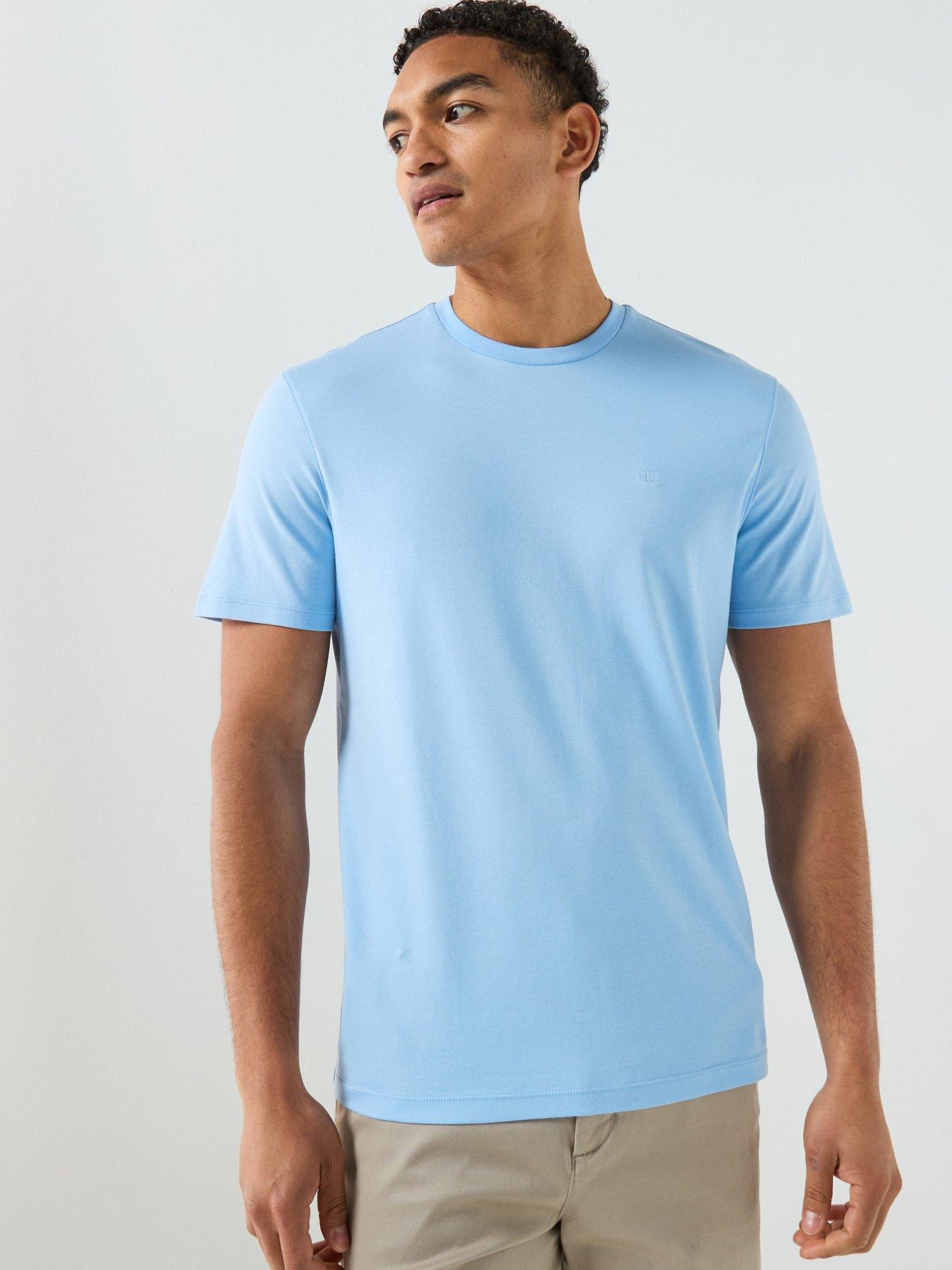 Image 1 of 6 of Calvin Klein Supima Chest Embroidered Logo T-Shirt - Blue