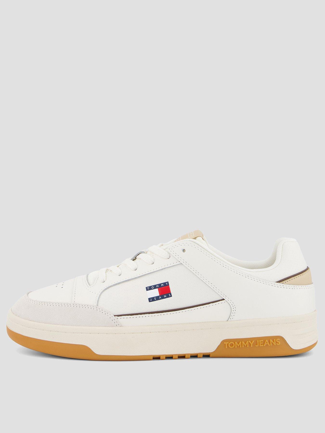 Tommy Jeans Leather Cupsole Trainers, Off White, Size 40, Men