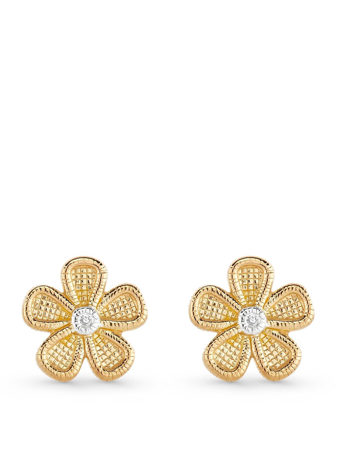 Beaverbrooks Yellow Gold Plated Diamond Flower Earrings