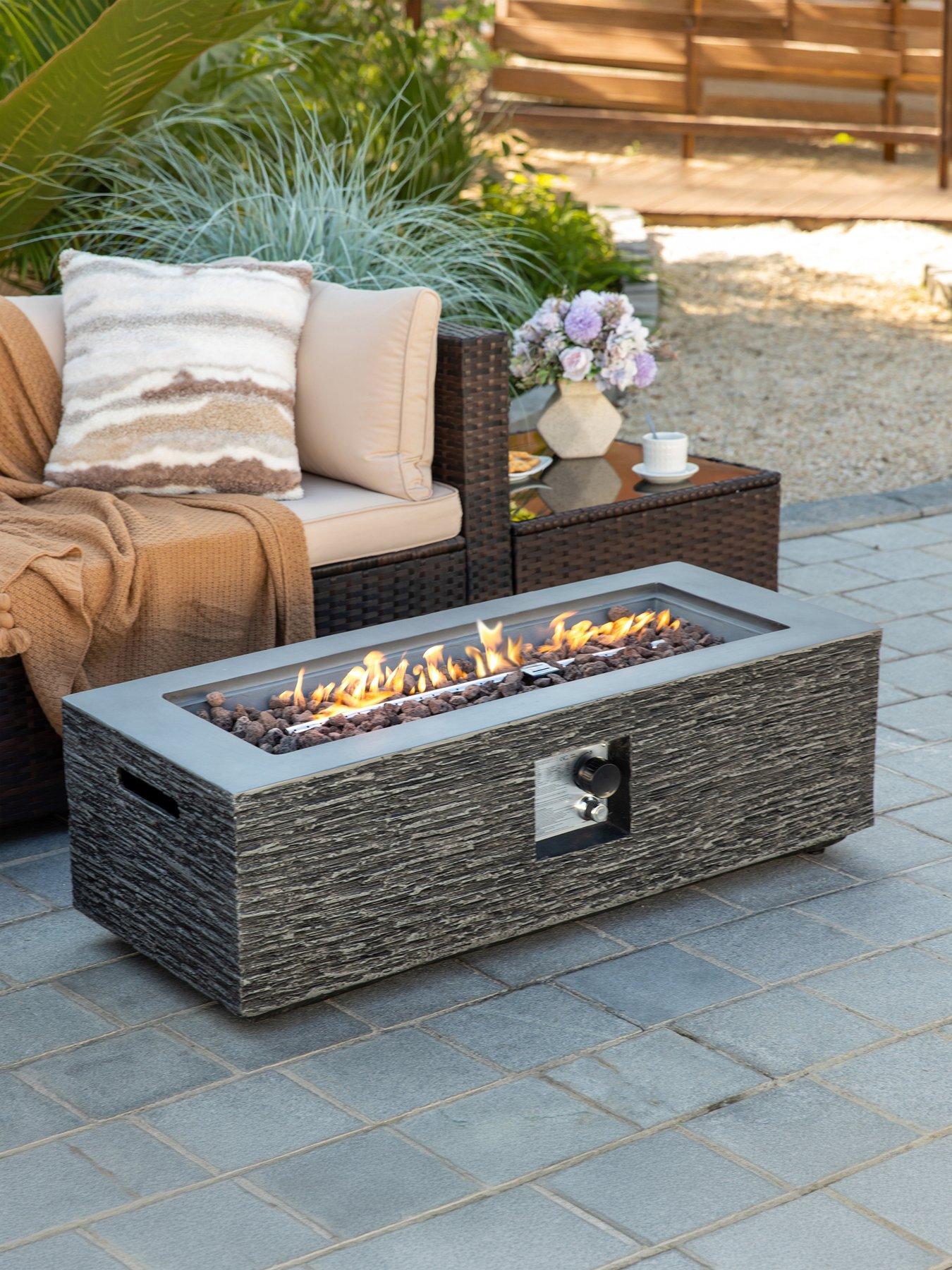 Teamson Home 42" Retangle Faux Stone Gas Fire Pit