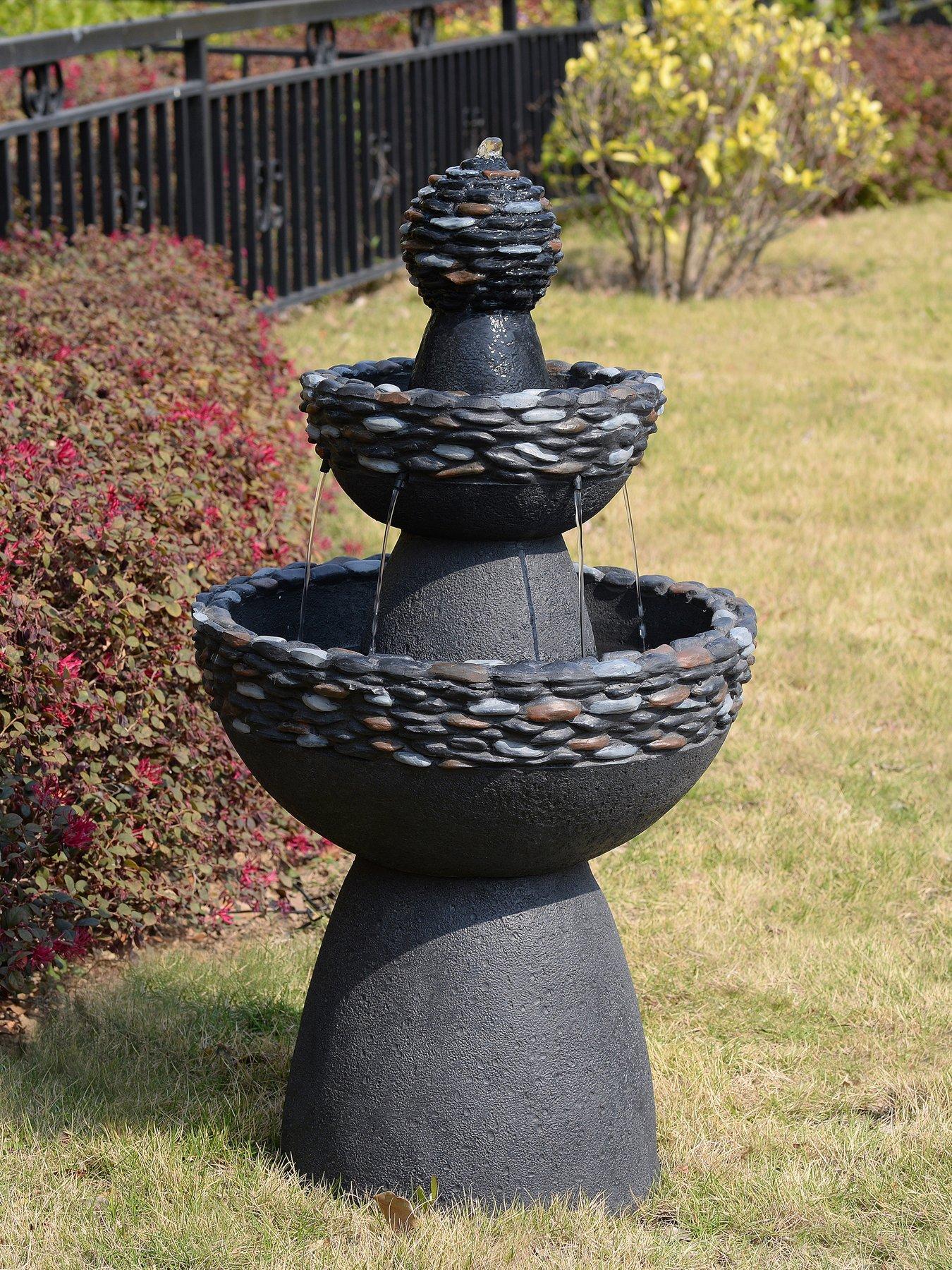 Image 1 of 7 of Teamson Home 36.5" Three-Tier Stone Pedestal Water Fountain