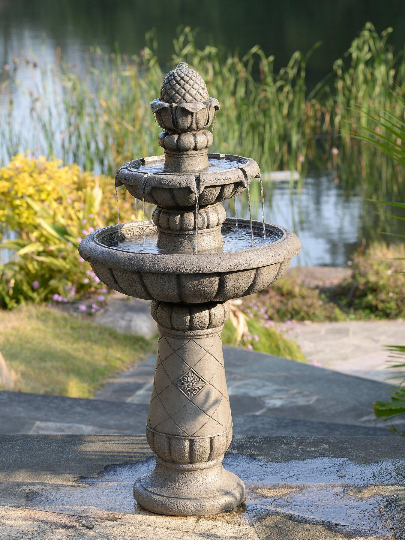 Image 1 of 7 of Teamson Home 39" Two-Tier Birdbath Water Fountain- Light Gray