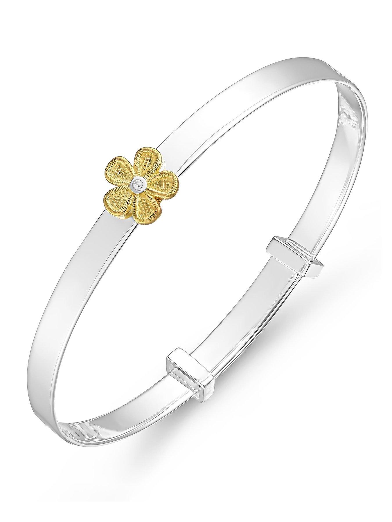 Beaverbrooks Sterling Silver Yellow Gold Plated Diamond Flower Bangle