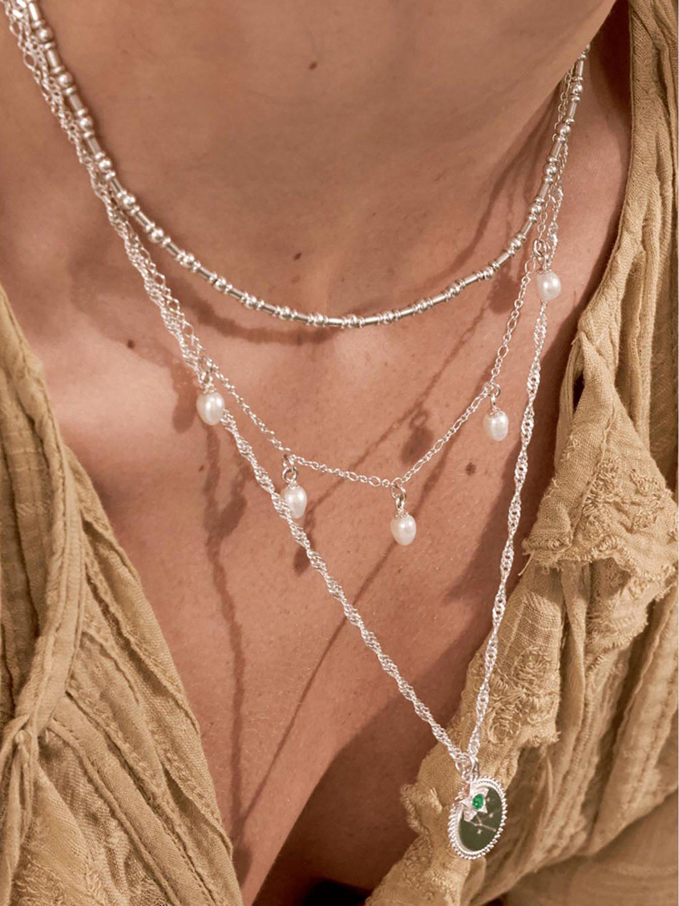 Image 3 of 4 of ChloBo Silver ethereal multi pearl drop necklace