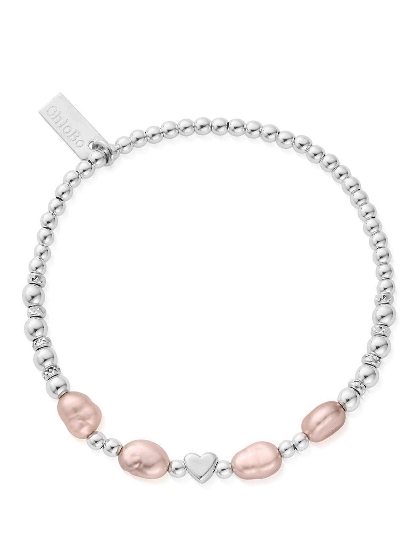 ChloBo Silver with love pink pearl bracelet