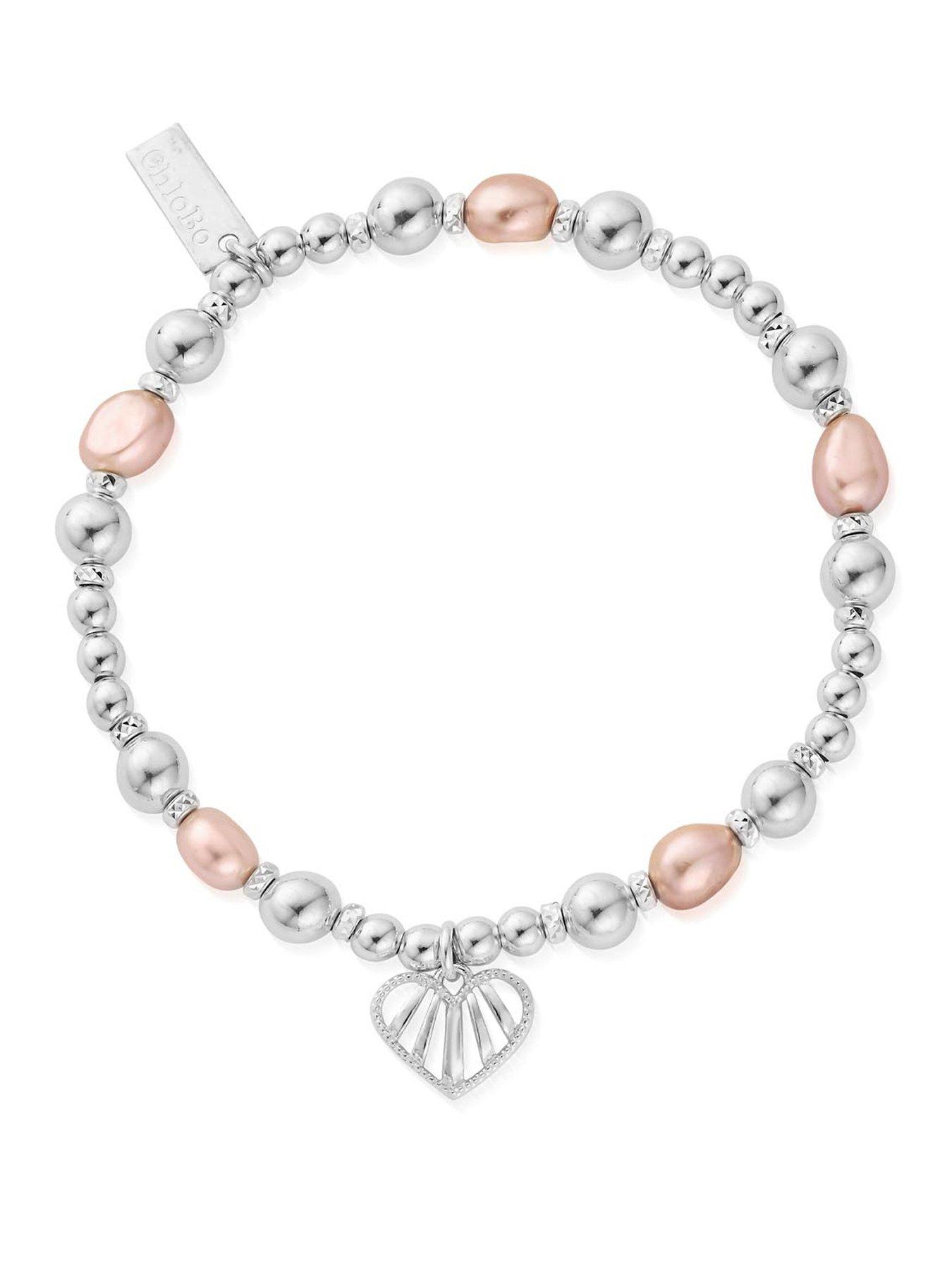 ChloBo Silver loving heart pink pearl bracelet