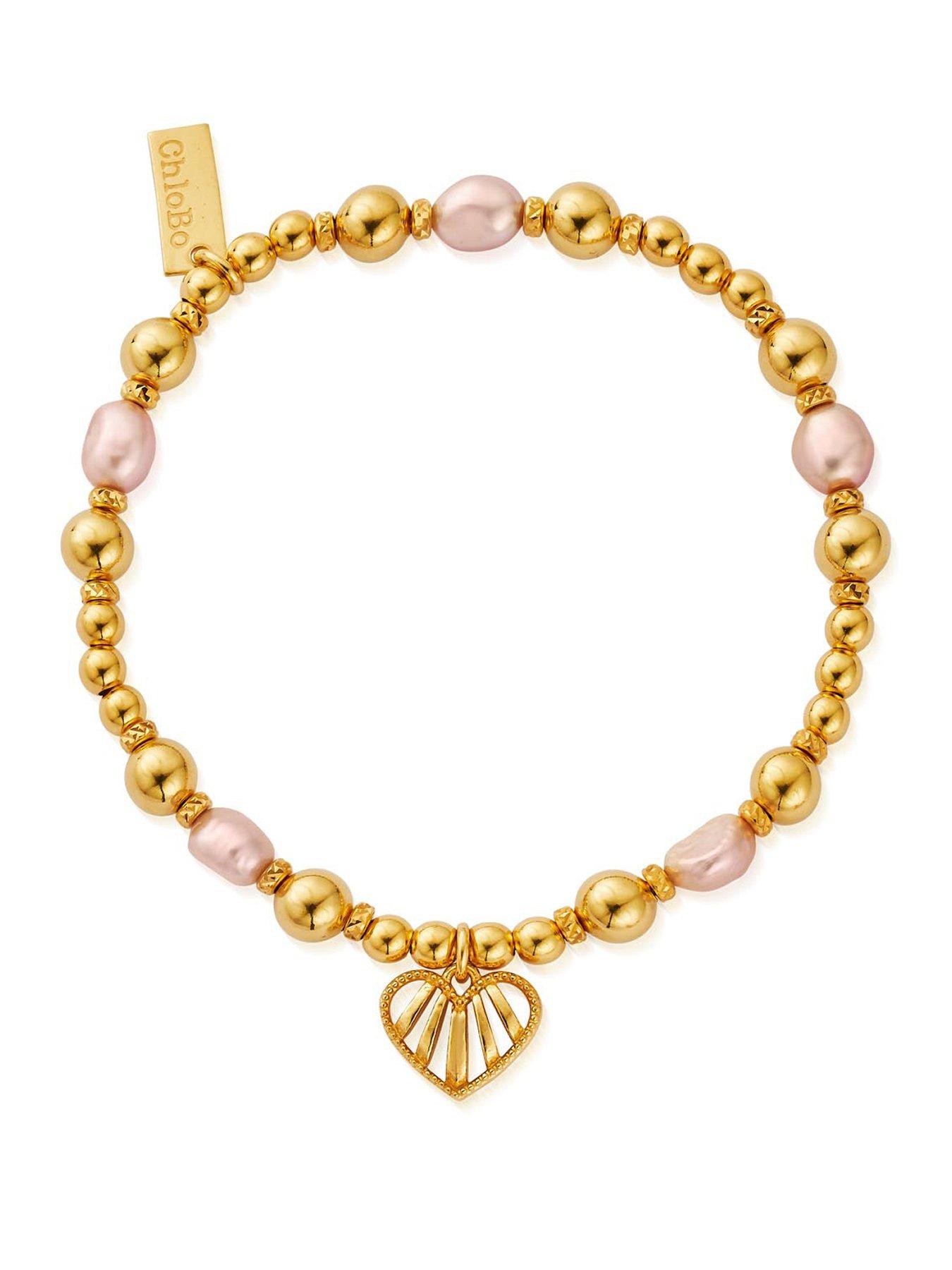 ChloBo Gold loving heart pink pearl bracelet