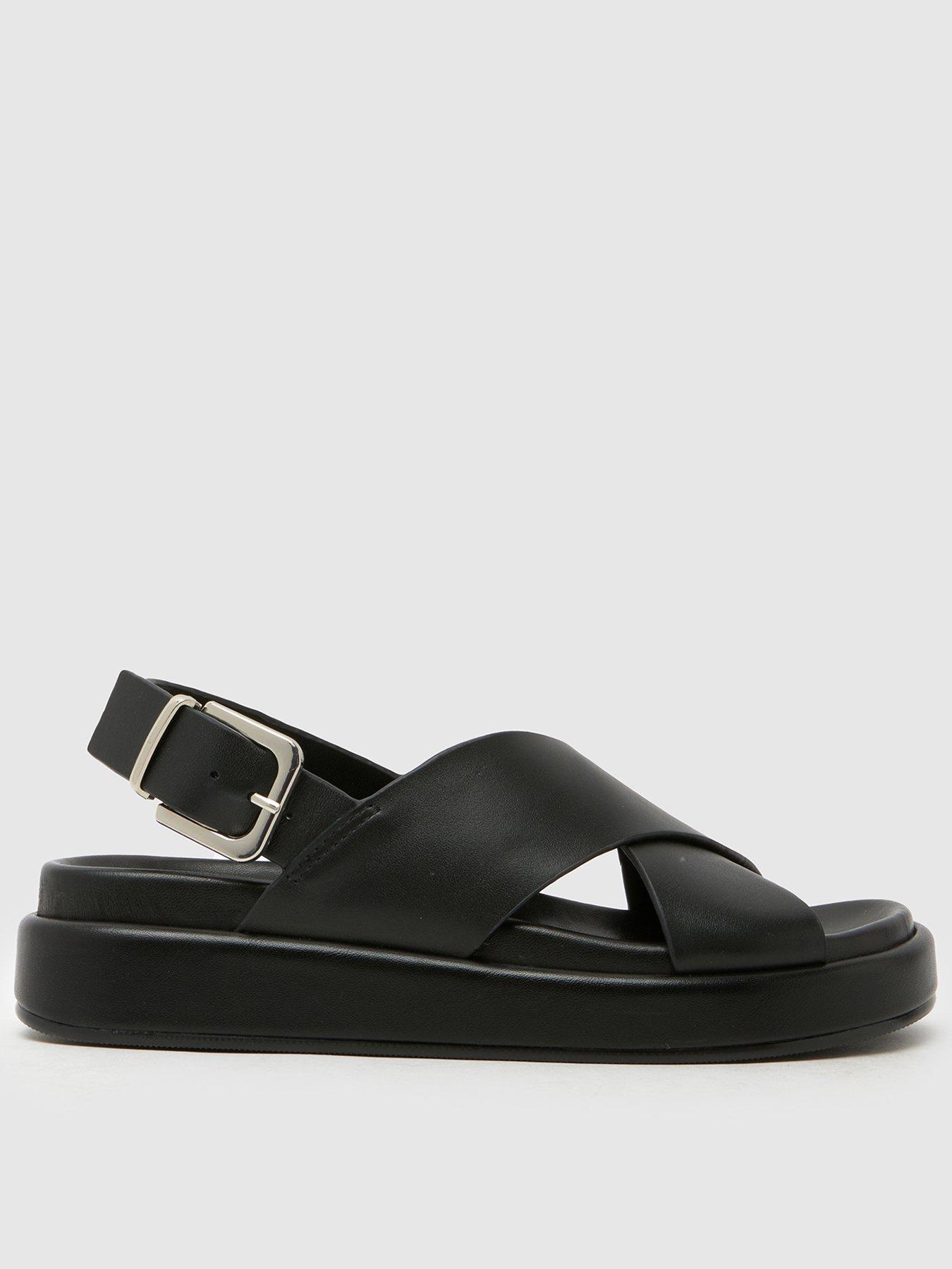 Schuh Tennessee Leather Cross Strap Sandal - Black
