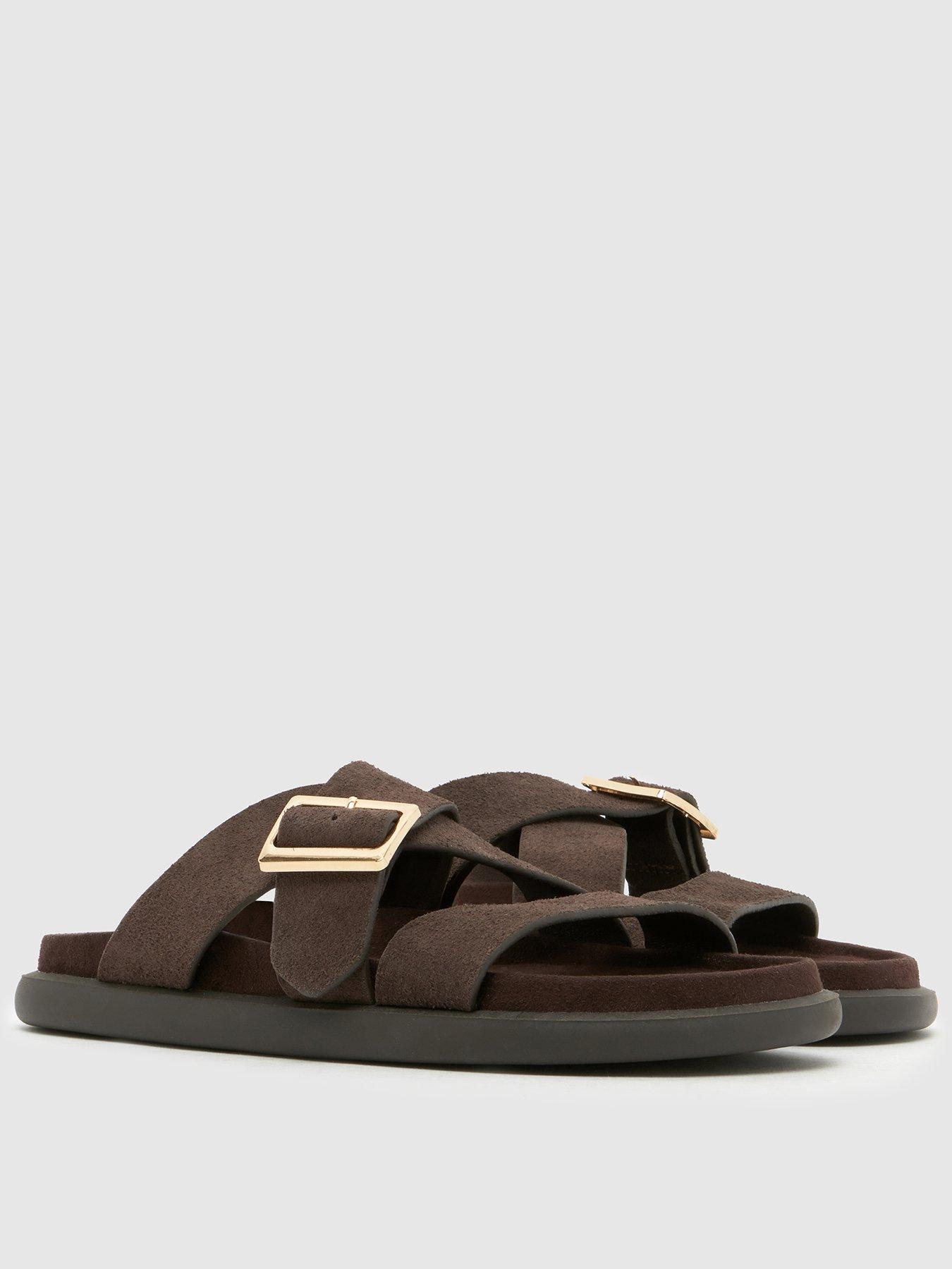 Schuh Tear Suede Buckle Footbed Sandal - Brown