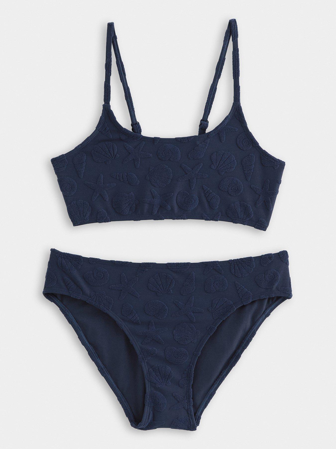 New Look 915 Girls Navy Towelling Bikini Crop Top And Bikini Bottoms