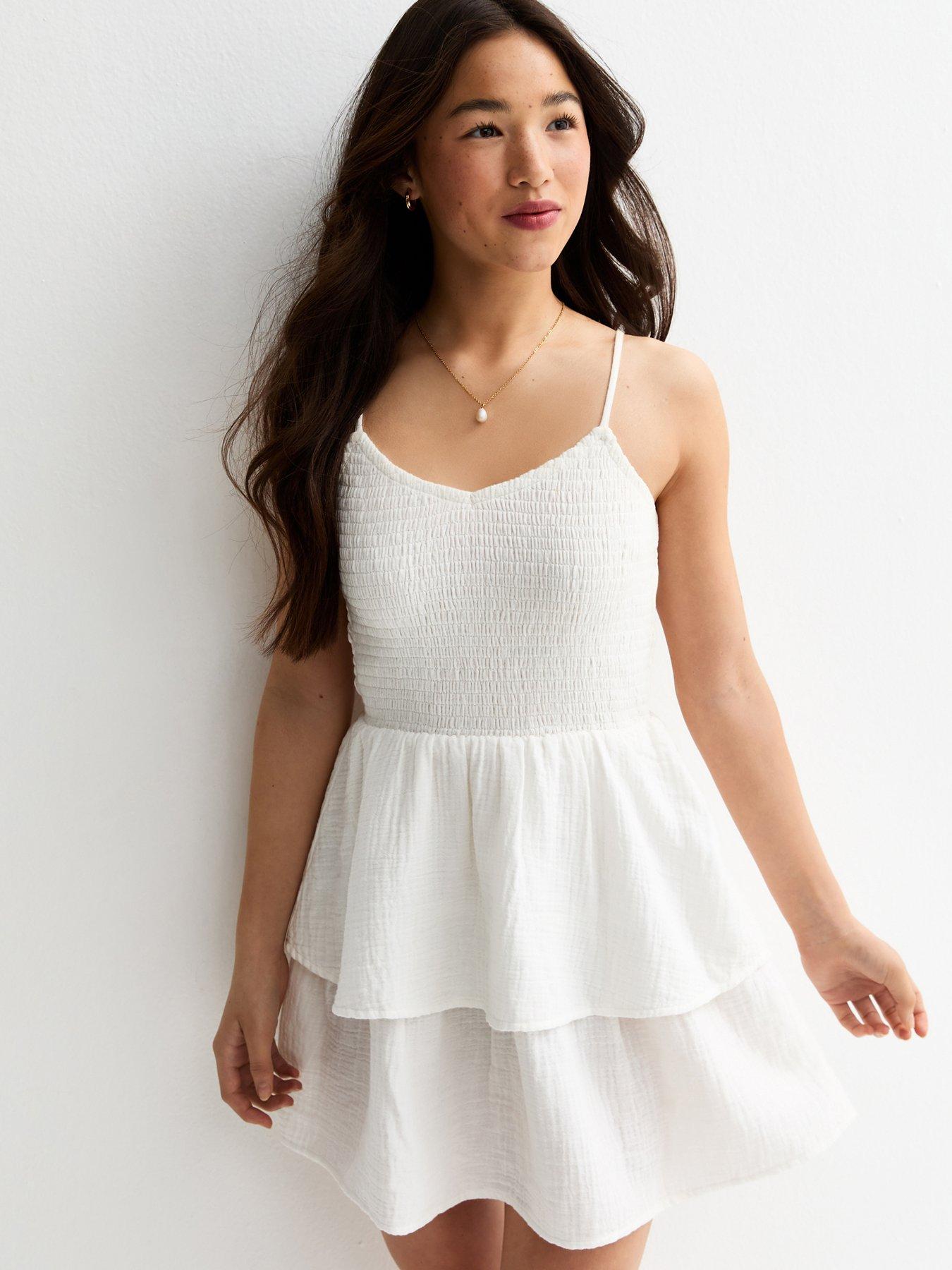 New Look 915 Girls Shirred Tiered Dress - White