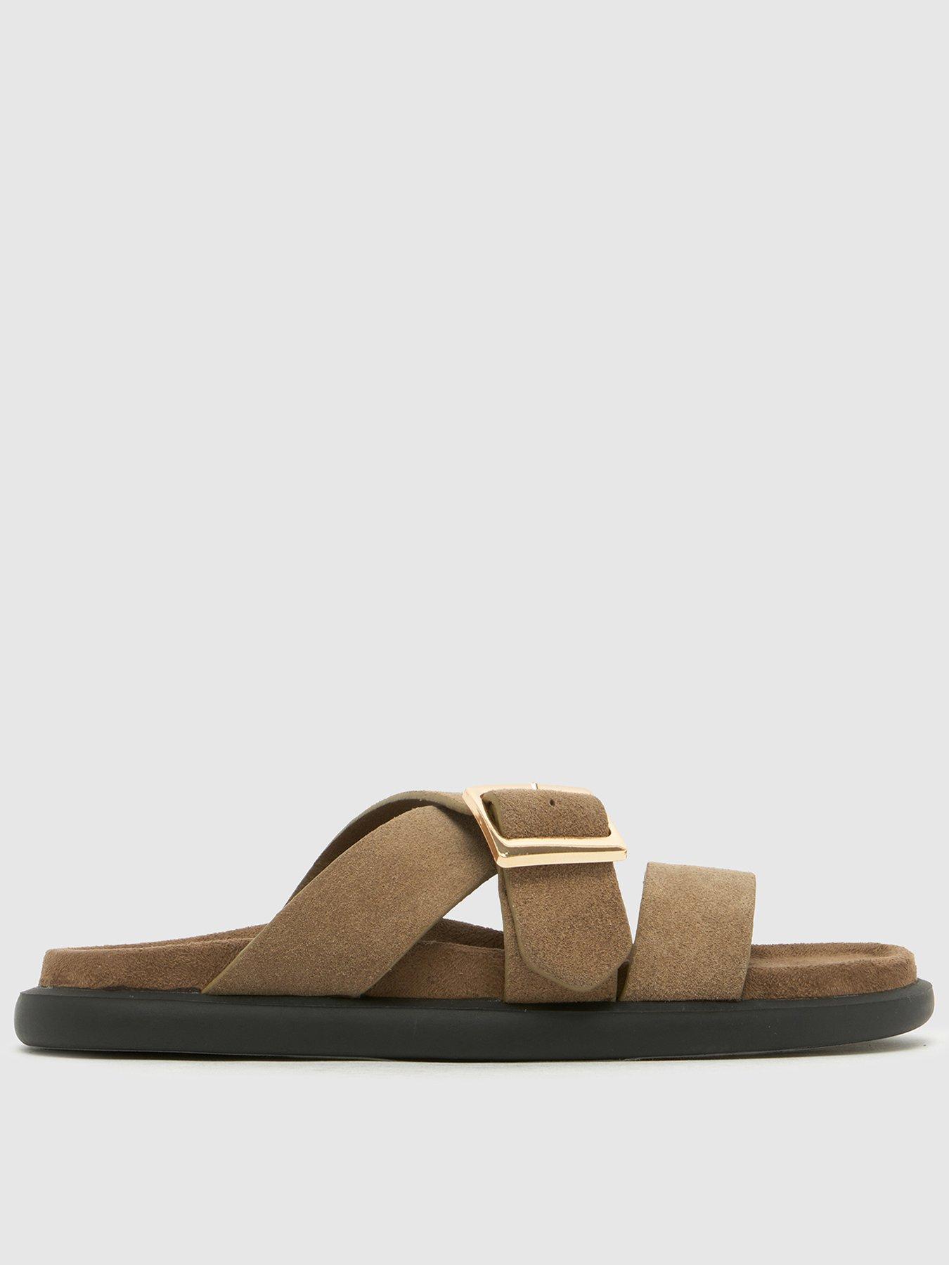Schuh Ec Tear Suede Buckle Footbed Sandal - Taupe