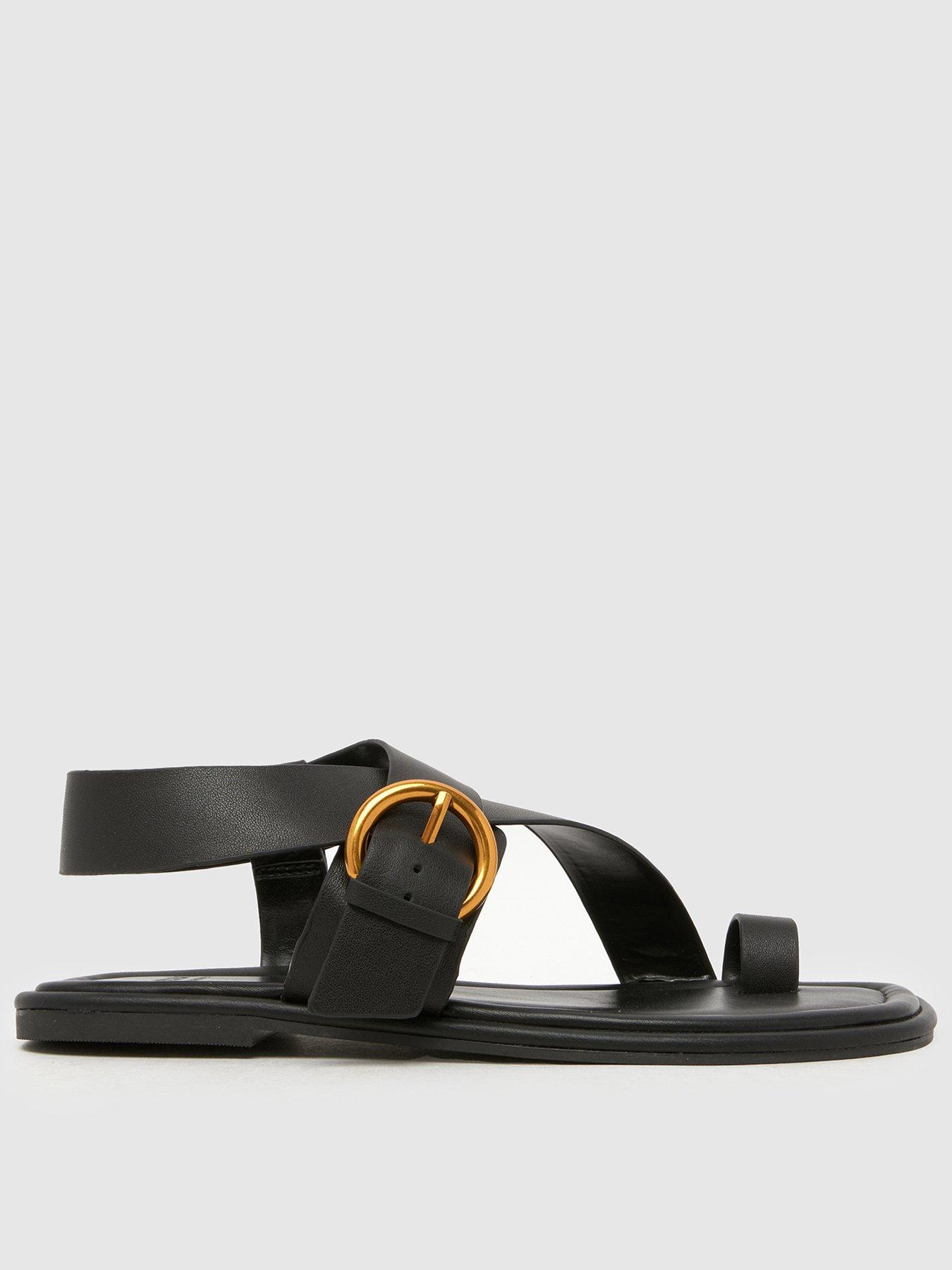 Schuh Ec Tanvi Leather Toe Loop Sandal - Black