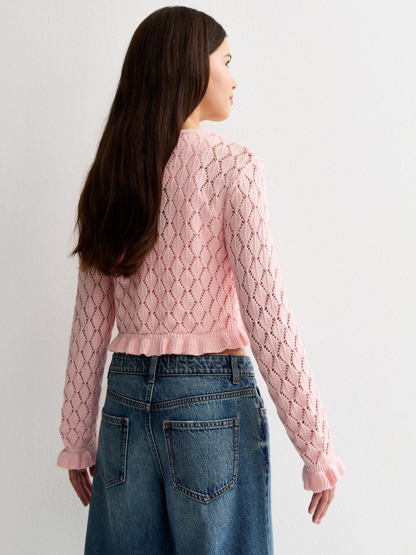 New Look 915 Girls Ruffled Crochet Cardigan - Light Pink | Very