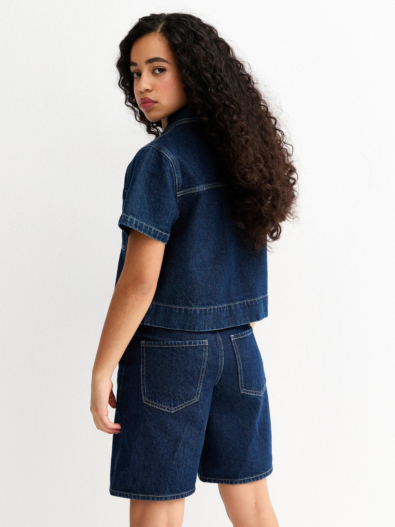 Image 2 of 6 of New Look 915 Girls Short Sleeve Denim Shirt - Blue