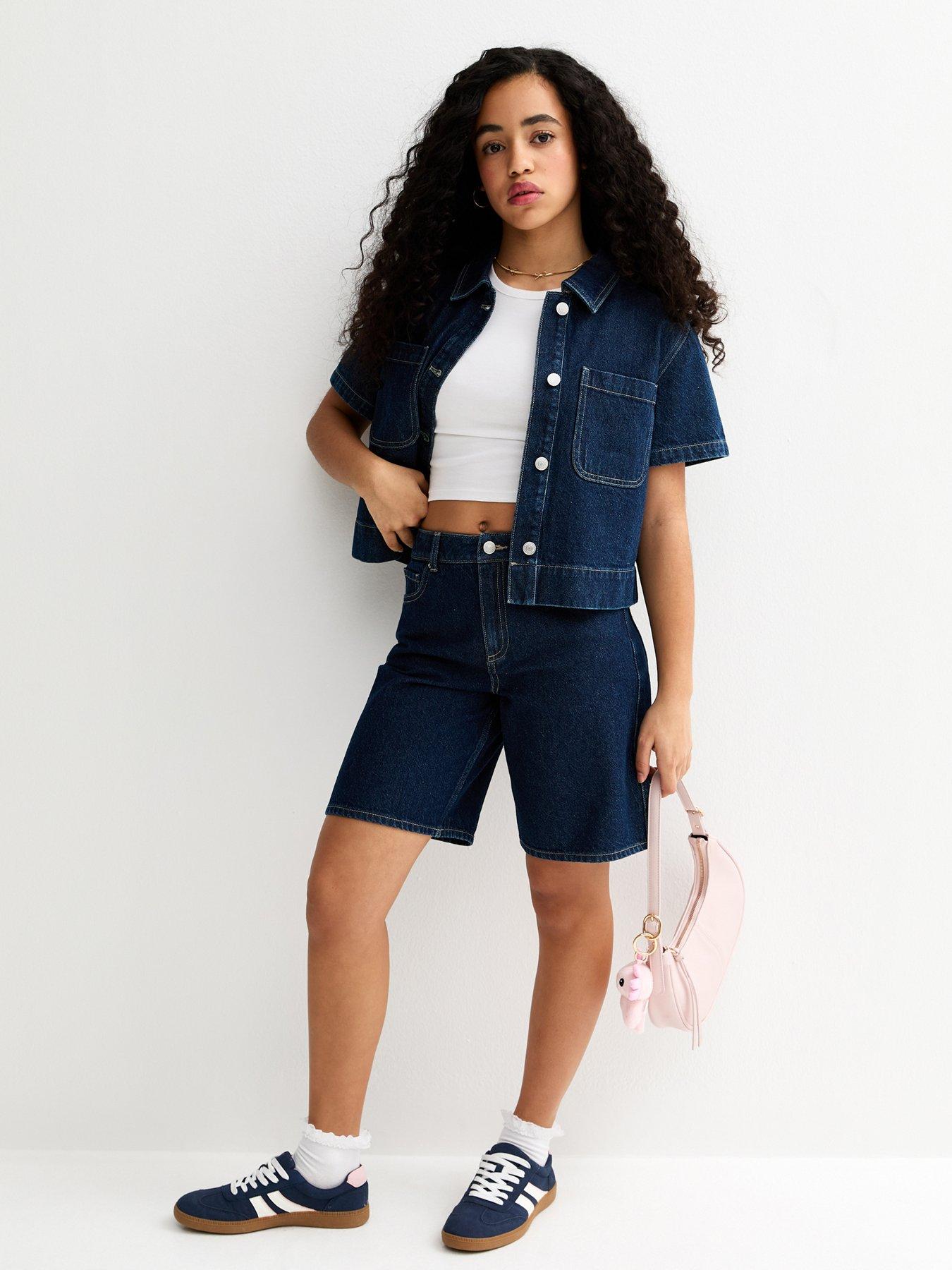 Image 3 of 6 of New Look 915 Girls Short Sleeve Denim Shirt - Blue