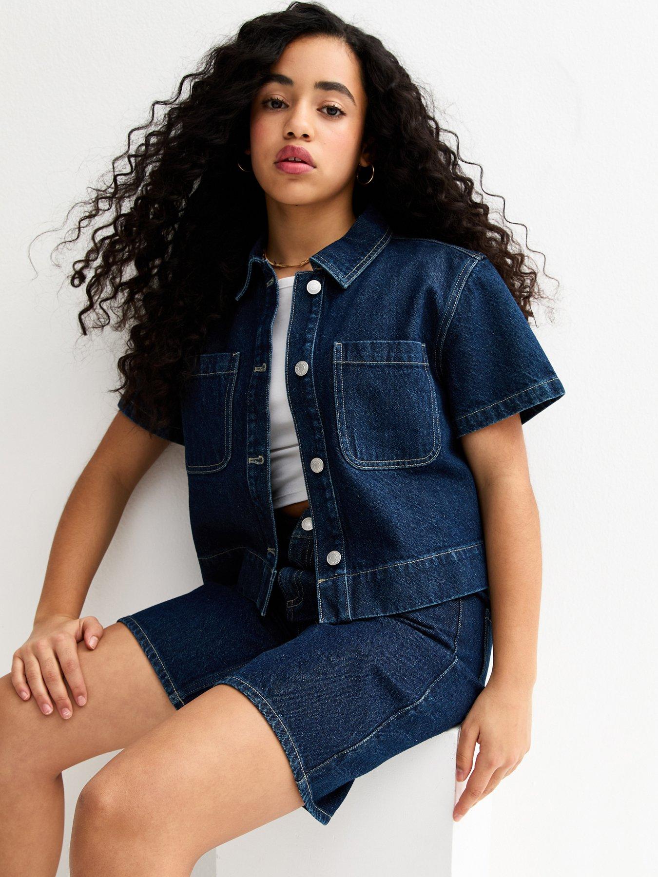 Image 4 of 6 of New Look 915 Girls Short Sleeve Denim Shirt - Blue