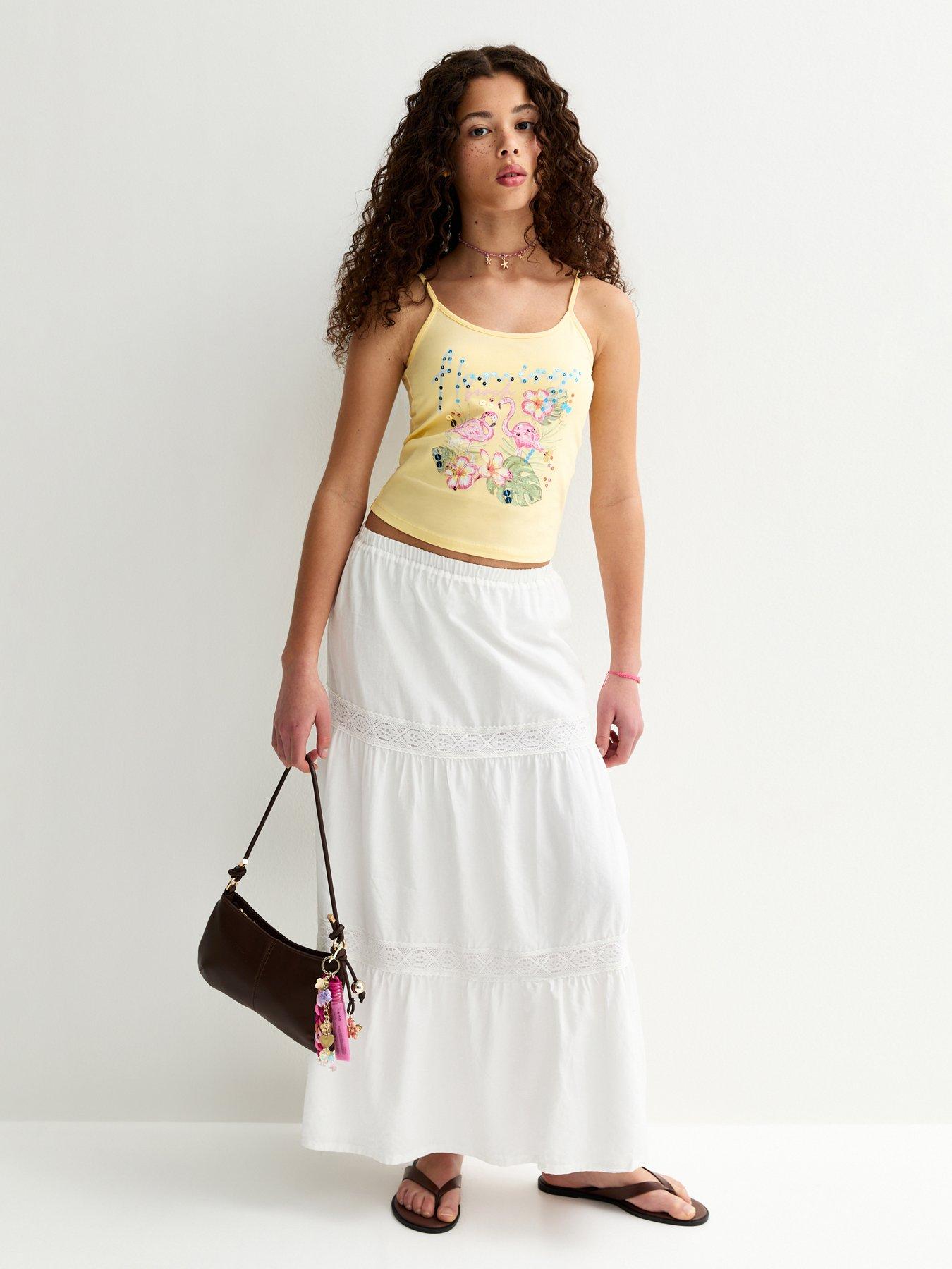 Image 3 of 7 of New Look 915 Girls Flamingo Embellished Cami Top - Light Yellow