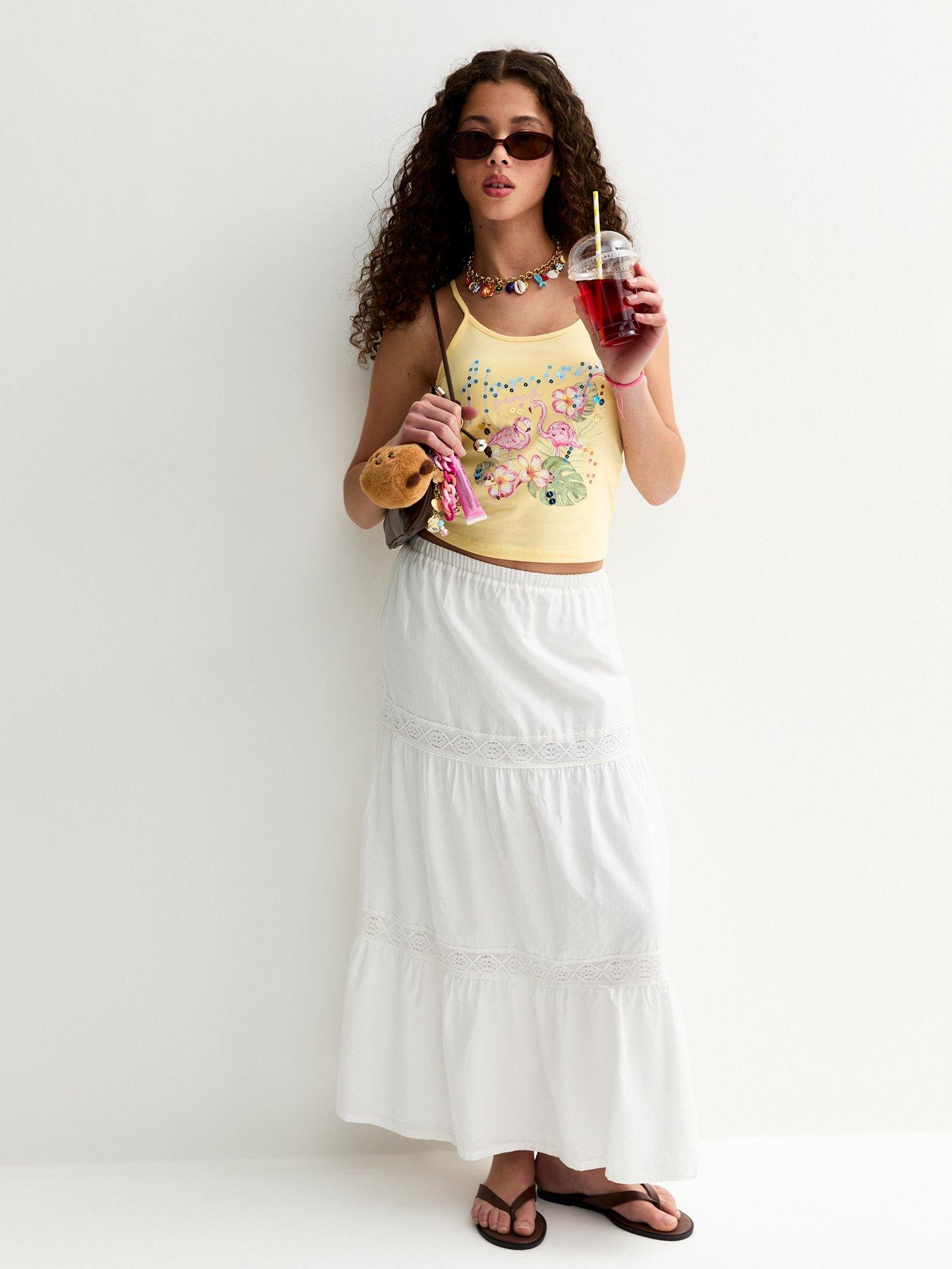 Image 4 of 7 of New Look 915 Girls Flamingo Embellished Cami Top - Light Yellow