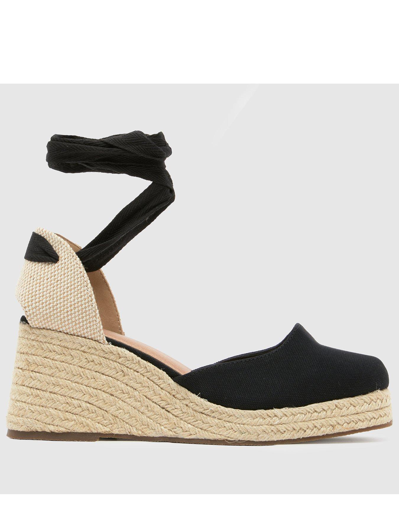 Image 1 of 4 of Schuh Wide Fit Veronica Espadrille Wedge Sandals &nbsp;- Black