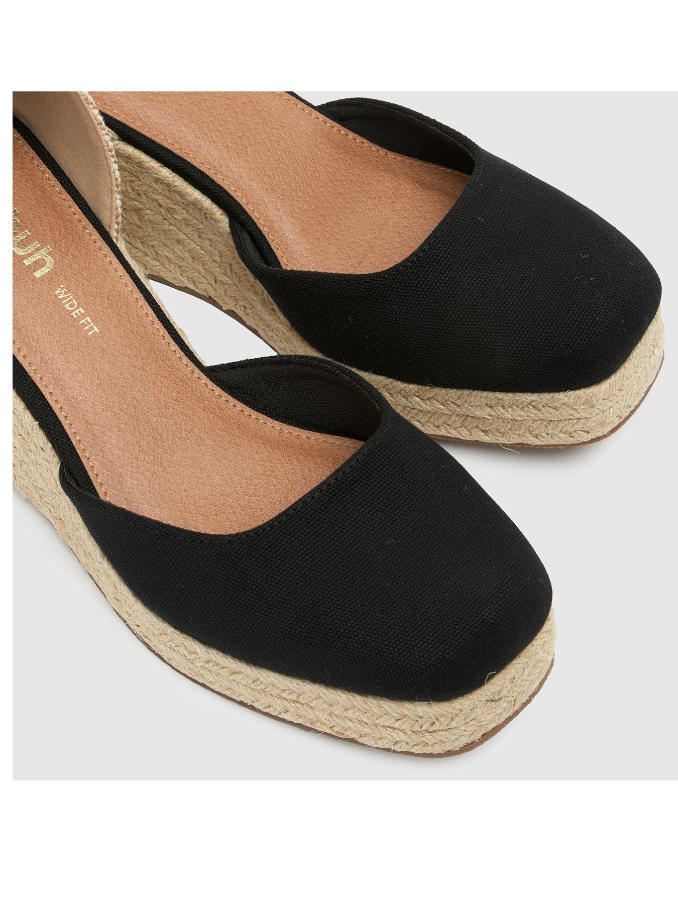 Image 3 of 4 of Schuh Wide Fit Veronica Espadrille Wedge Sandals &nbsp;- Black