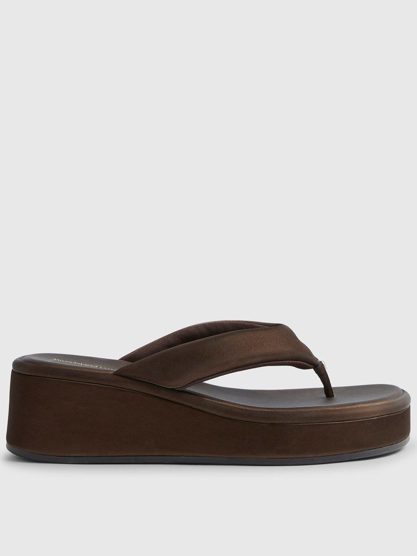 Image 2 of 6 of River Island Padded Thong Flatform Sandal - Brown