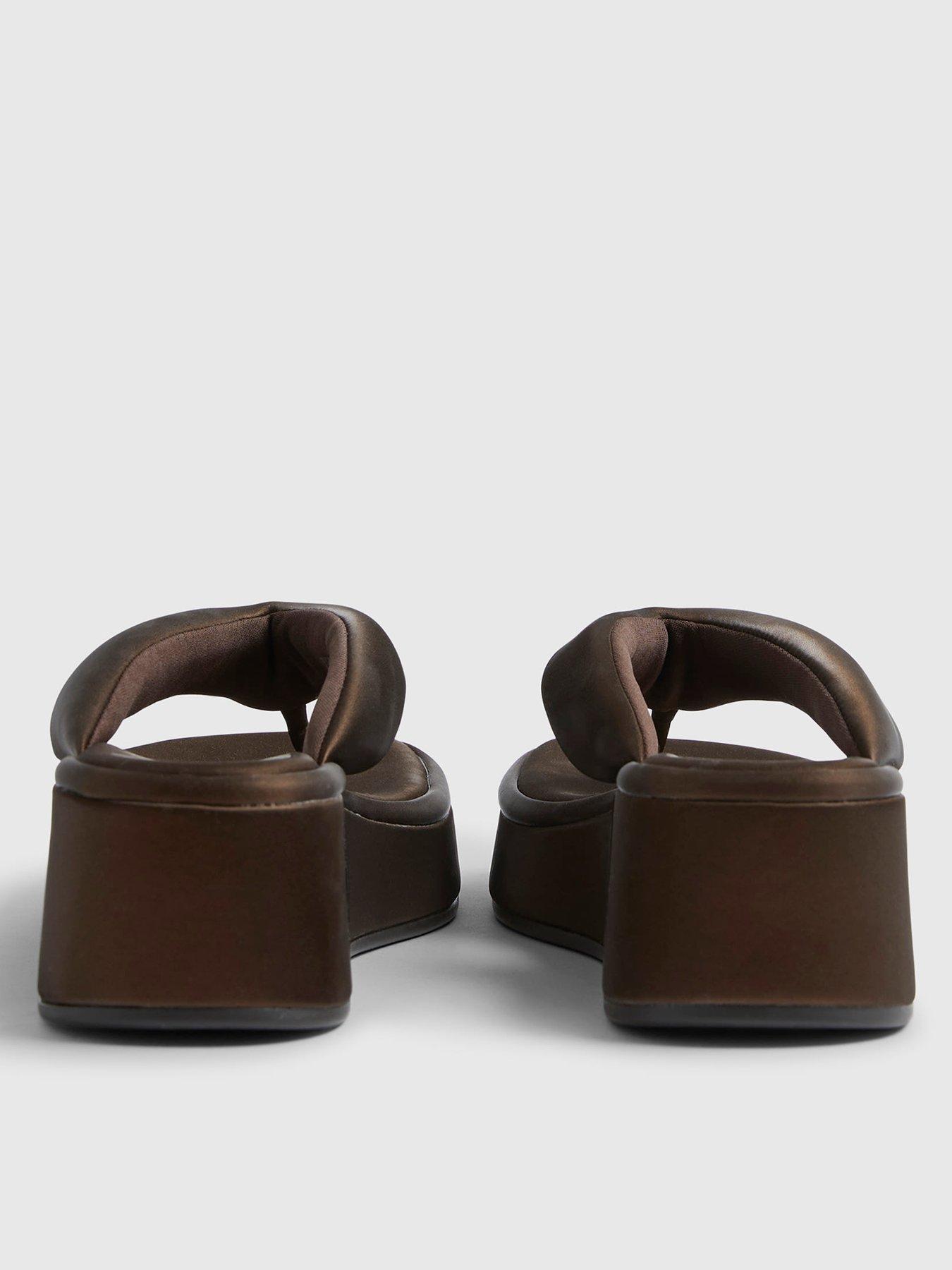 Image 4 of 6 of River Island Padded Thong Flatform Sandal - Brown