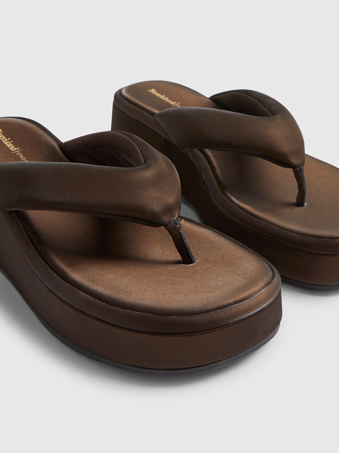 Image 6 of 6 of River Island Padded Thong Flatform Sandal - Brown