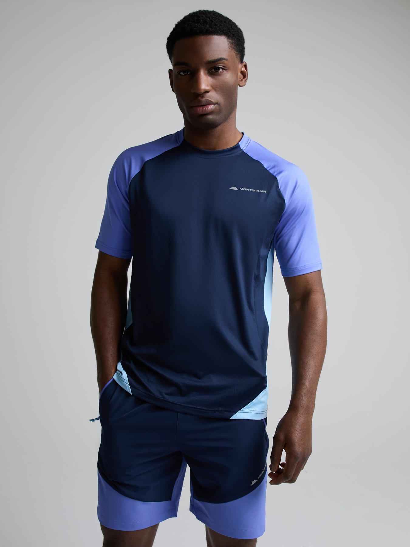 Monterrain Men's Colour Block Performance Training T-Shirt - Navy/Blue