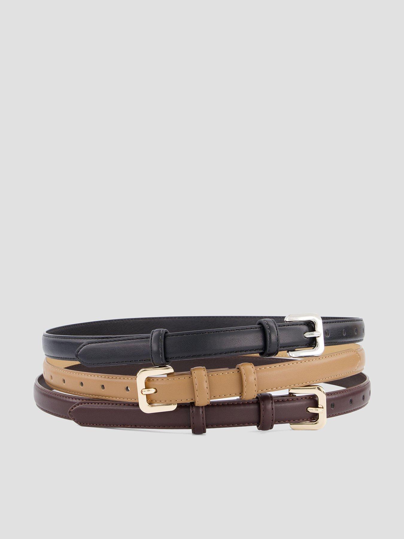 Image 1 of 6 of The Very Collection 3 Pack Skinny Belts - Brown