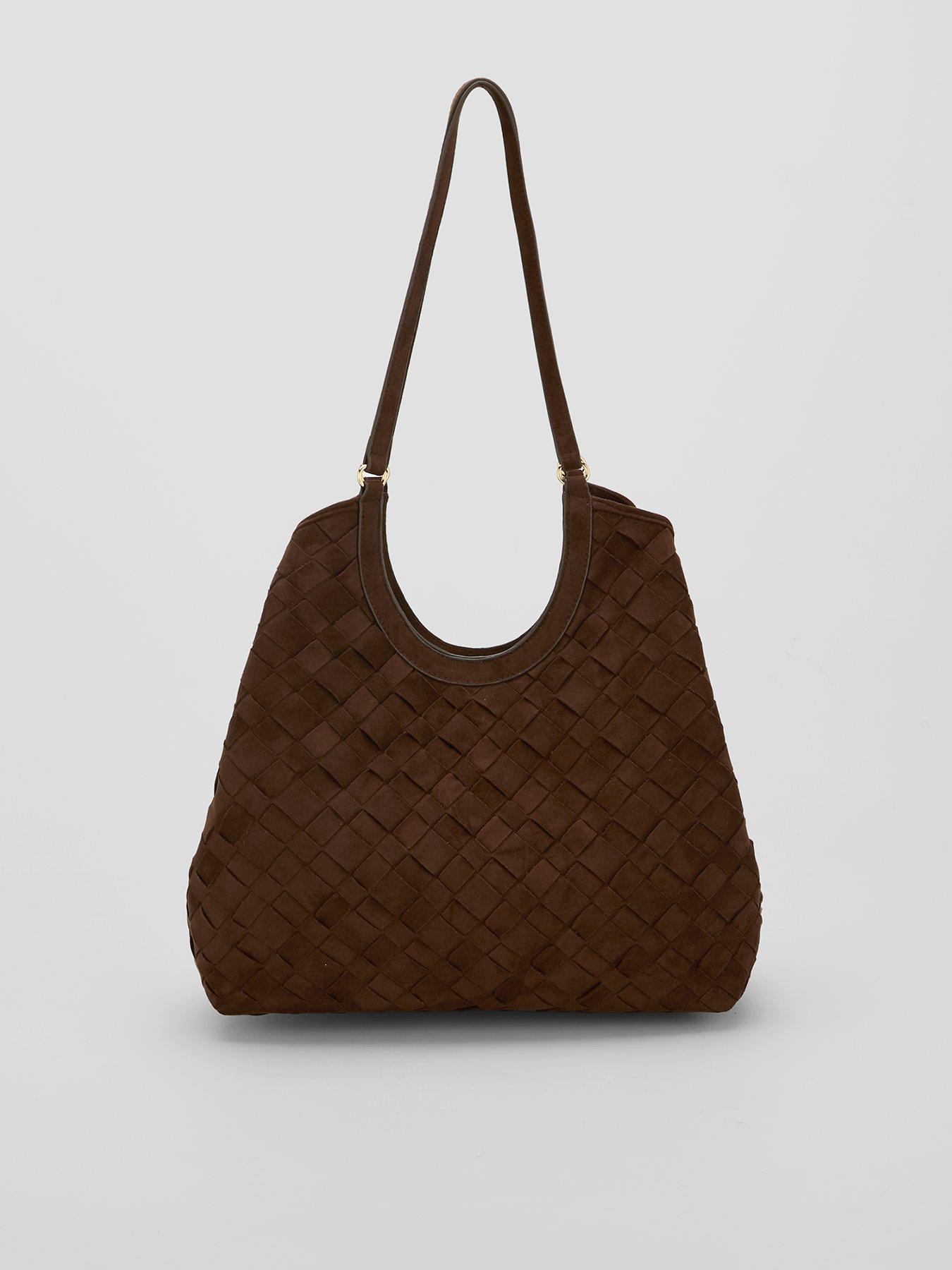 The Very Collection Suedette Hand Weave Brown Tote