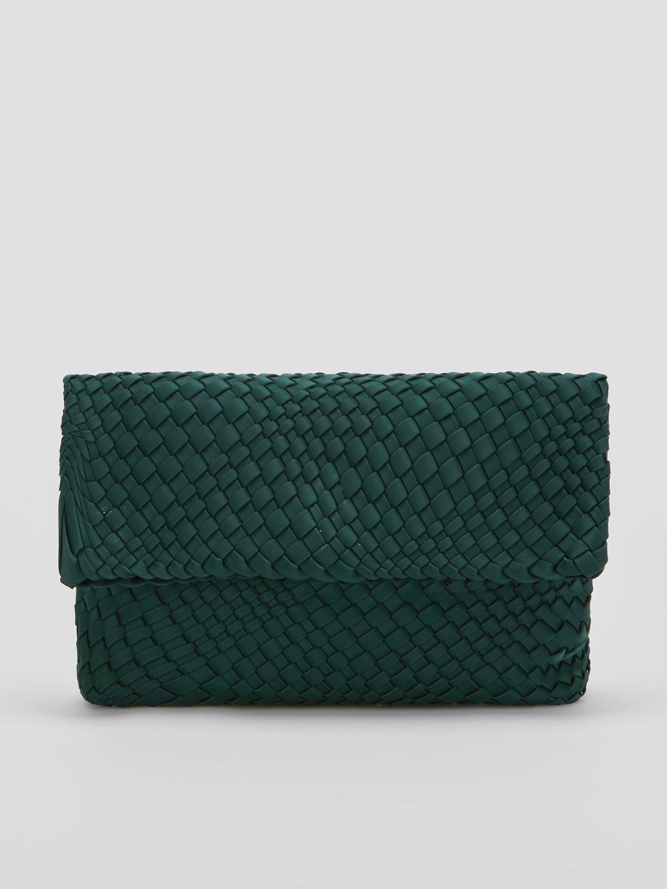 The Very Collection Satin Hand Weave Teal Fold Over Clutch Bag
