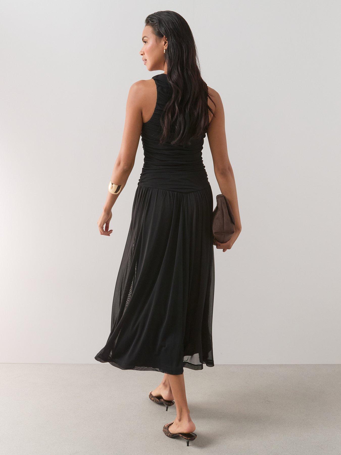 Image 2 of 7 of The Very Collection Ruched Mesh Dress- Black