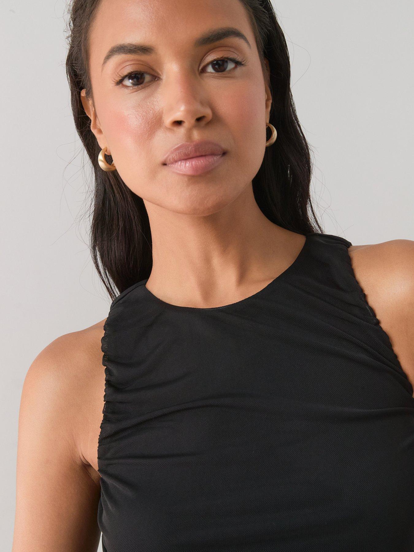 Image 4 of 7 of The Very Collection Ruched Mesh Dress- Black