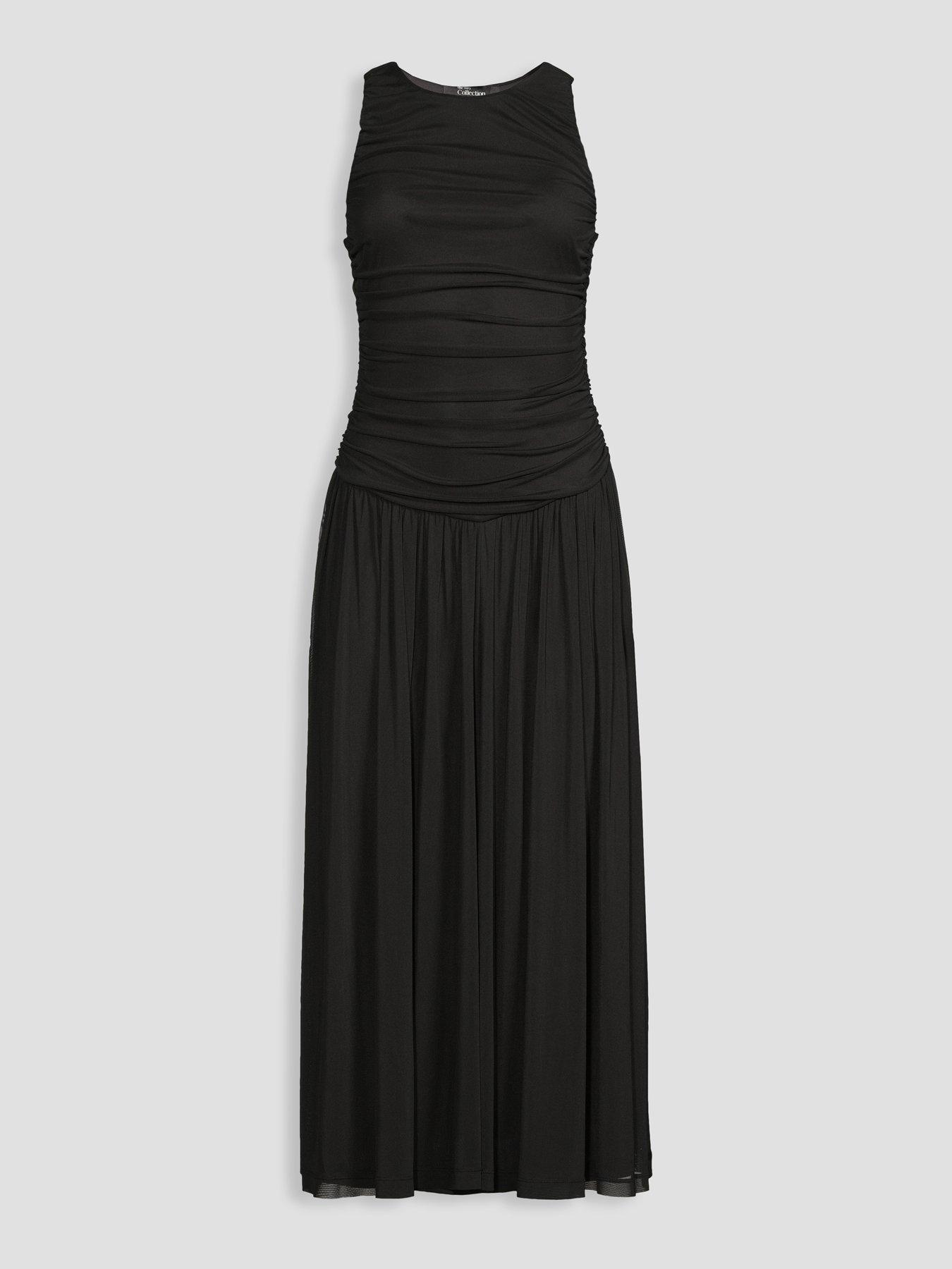 Image 7 of 7 of The Very Collection Ruched Mesh Dress- Black