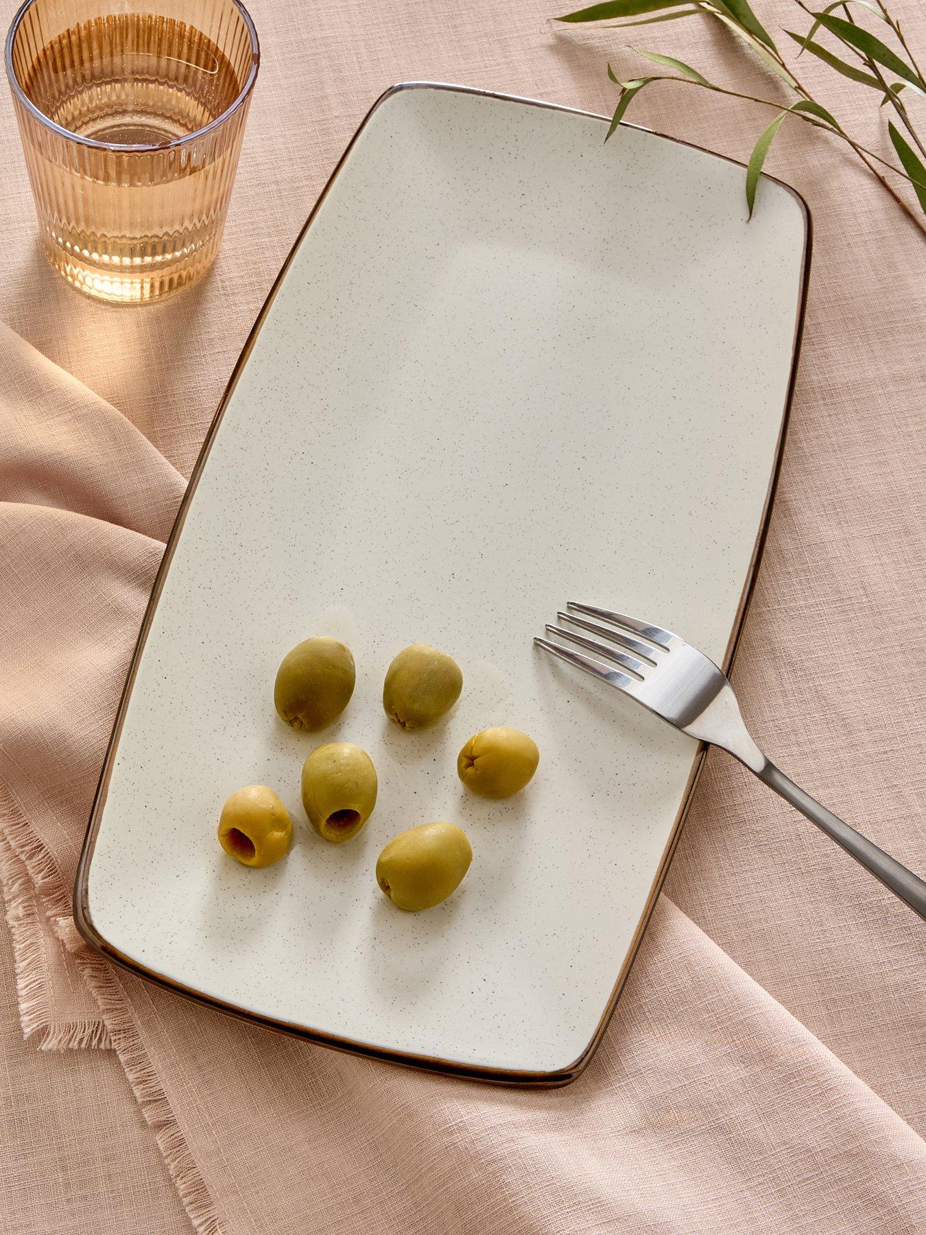 Image 1 of 7 of Michelle Keegan Home Platter Serving Plate&nbsp;&nbsp;- Speckle Cream Glaze With Brown Reactive Rim