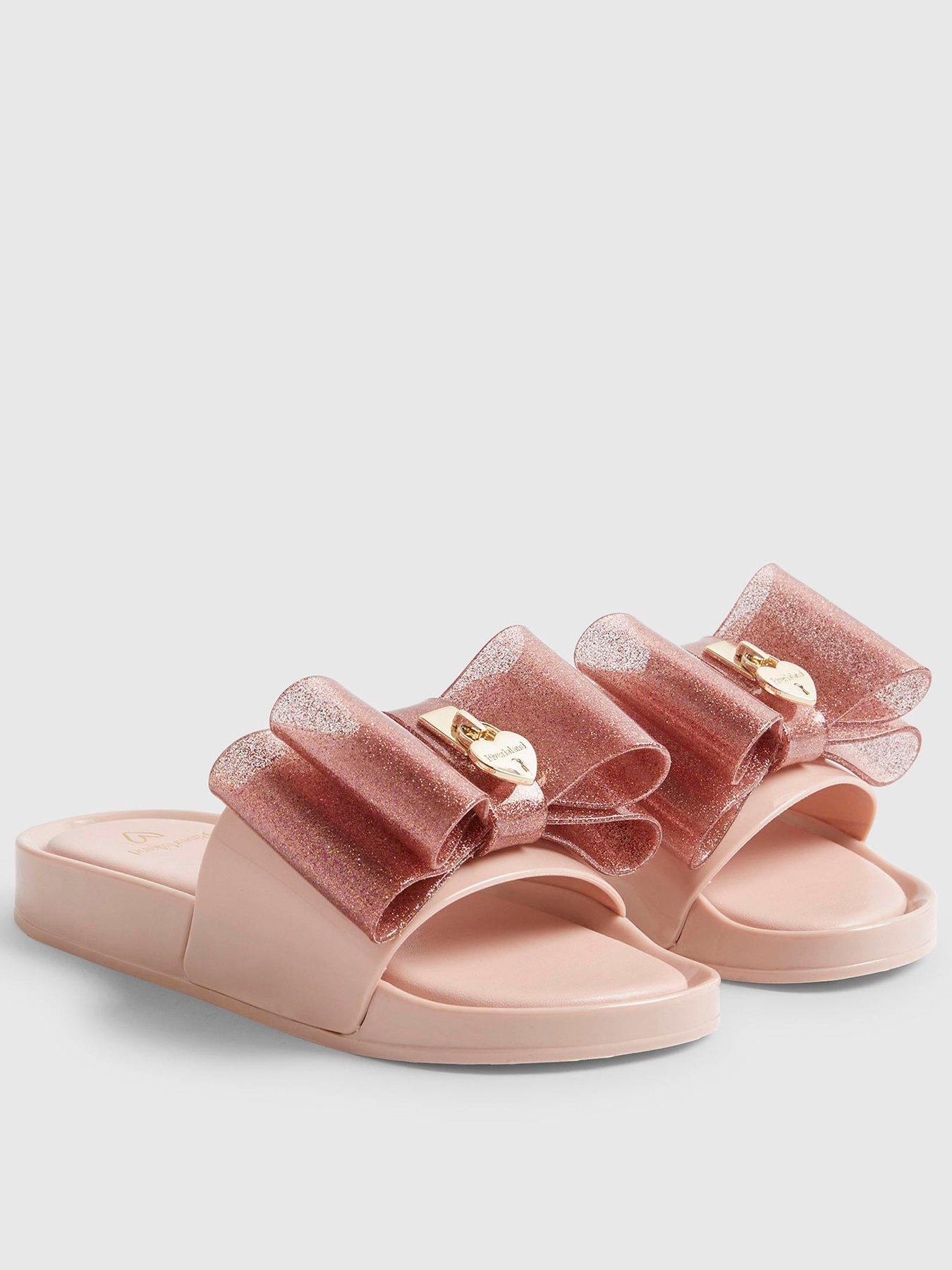 River Island Older Girls Glitter Bow Sliders - Pink