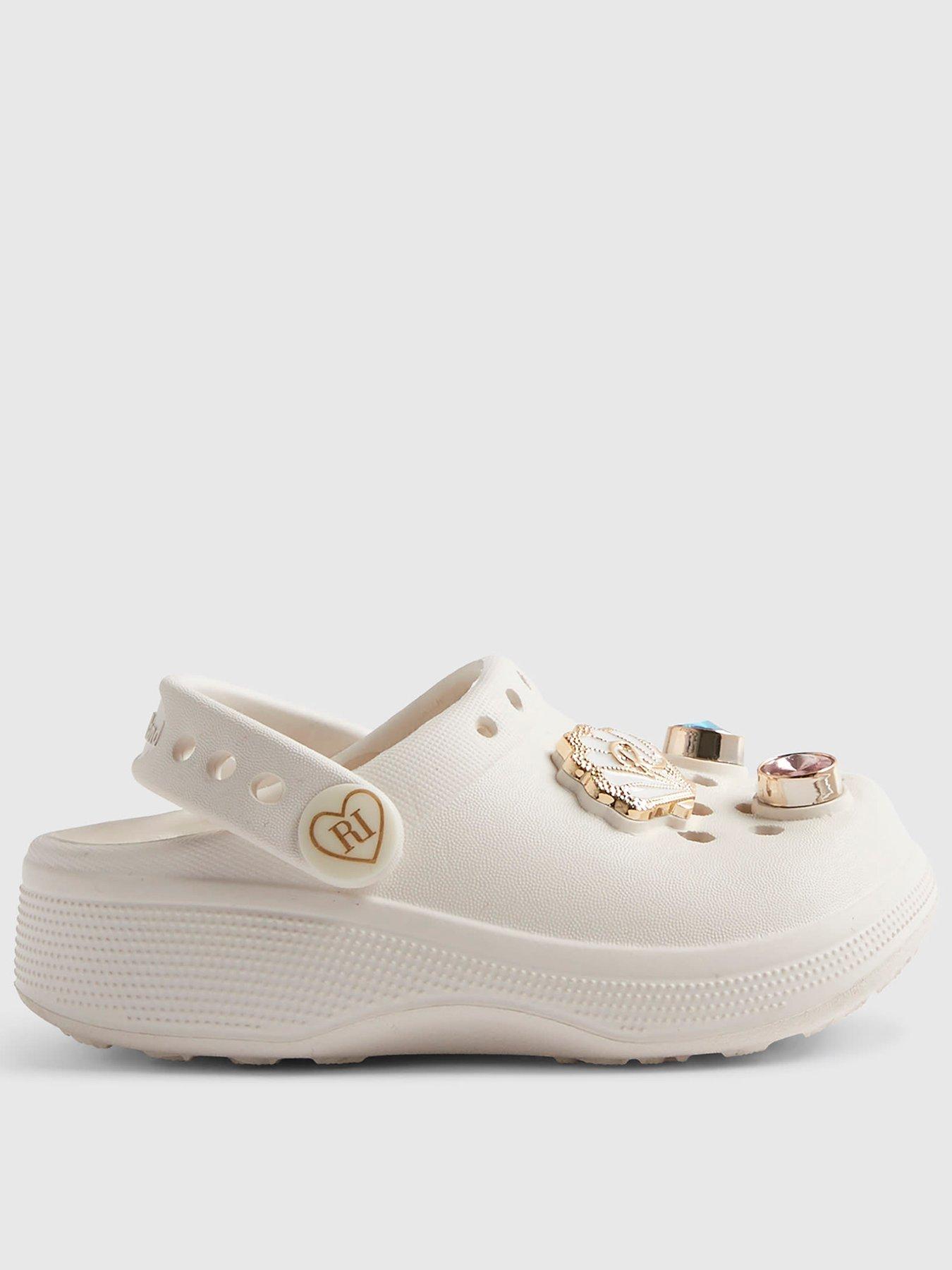Image 1 of 5 of River Island Mini Girls Shell Gem Clog Sandals - White
