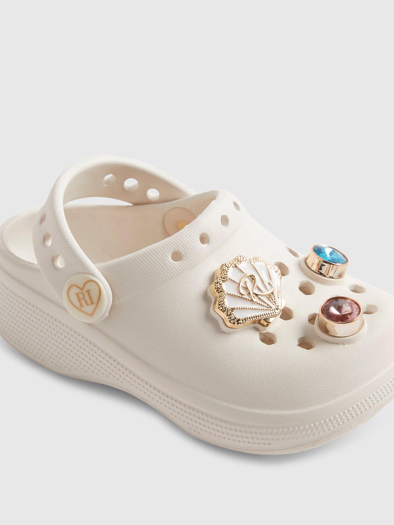 Image 5 of 5 of River Island Mini Girls Shell Gem Clog Sandals - White