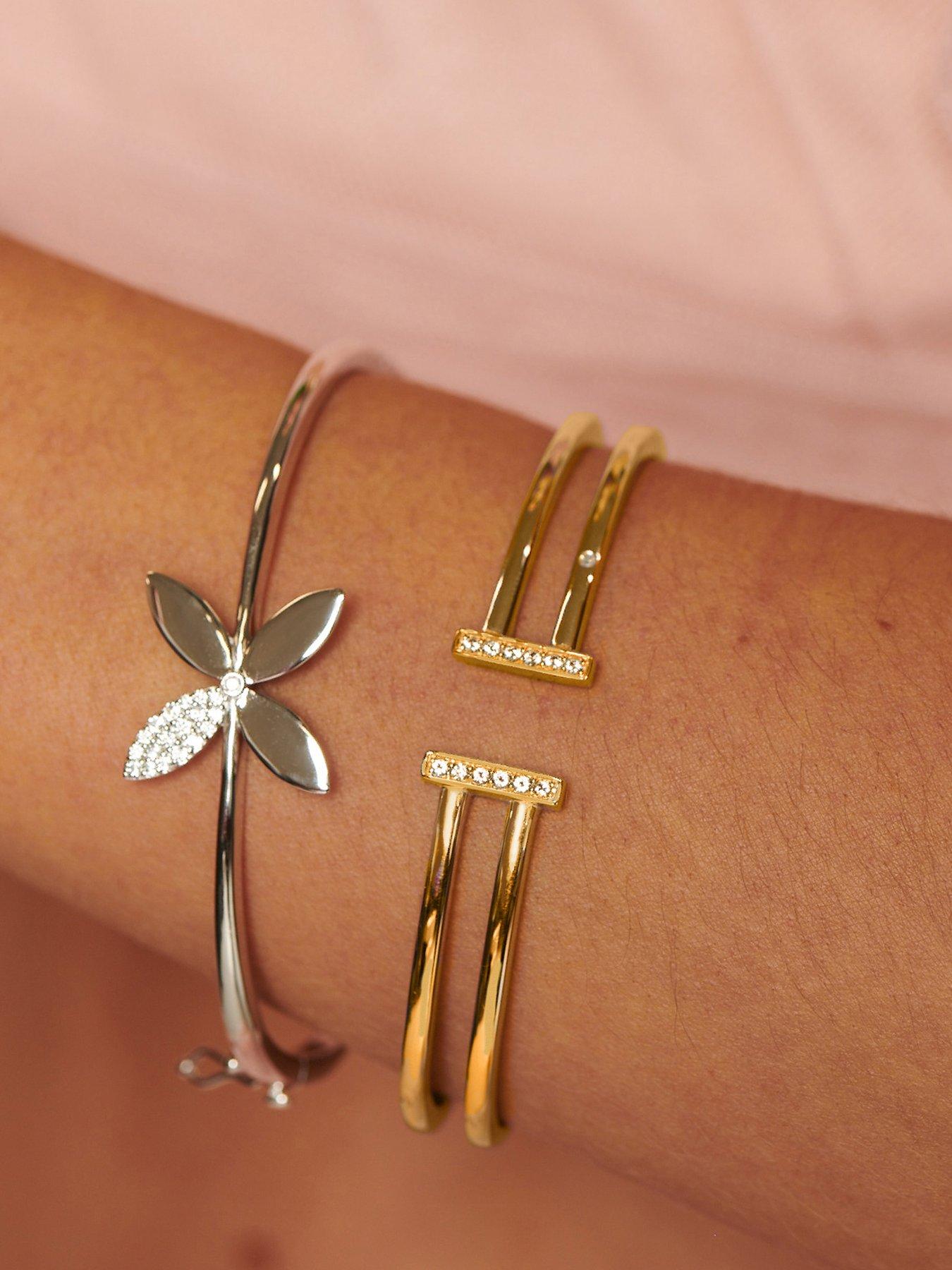 Image 3 of 3 of Hot Diamonds Double T Bar Bangle - YGP