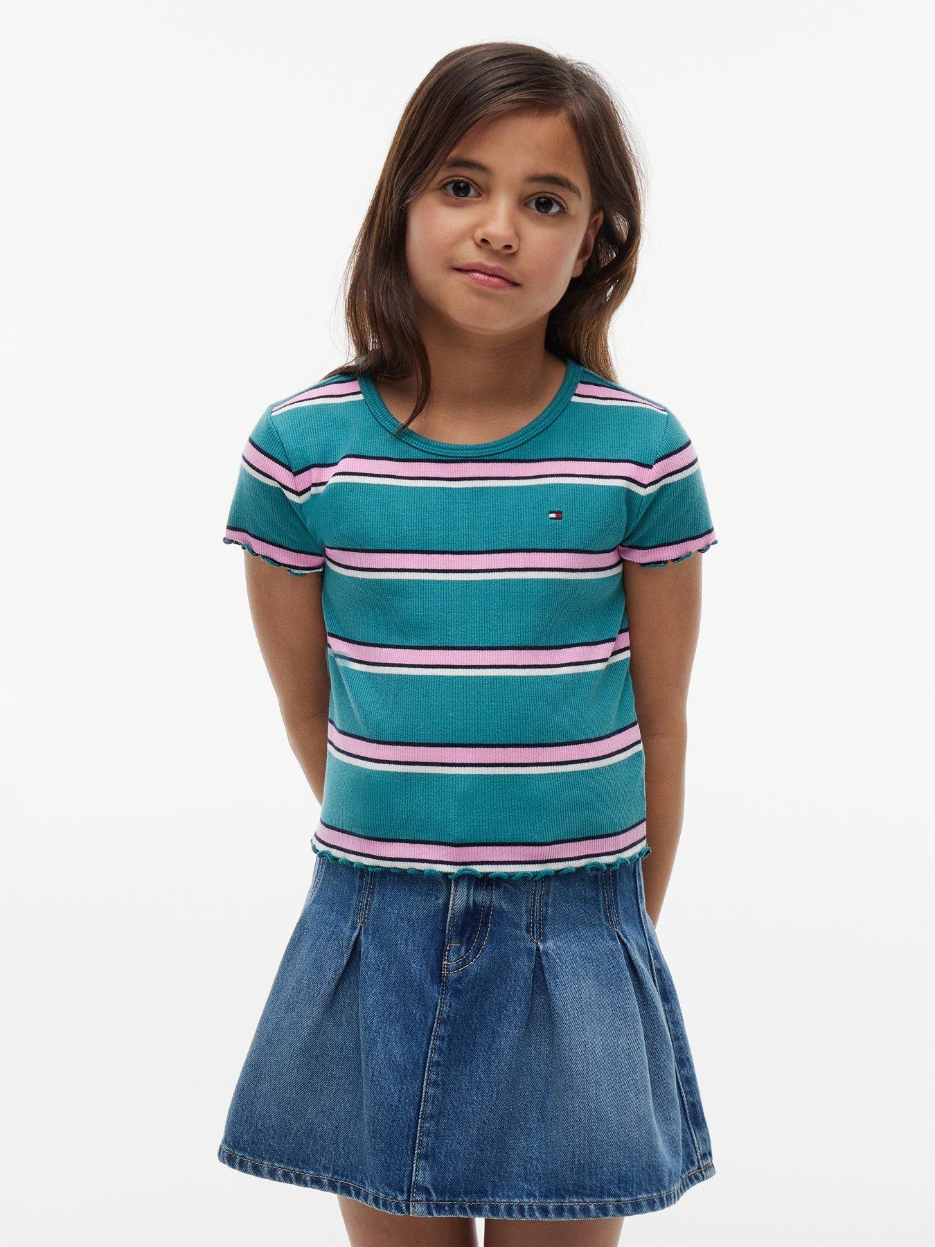 Tommy Hilfiger Girls Essential Rib Short Sleeve Top, Green, Size Age: 16 Years