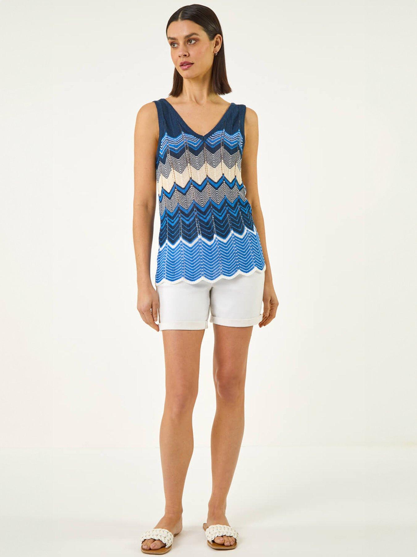 Image 3 of 5 of Roman Wave Chevron Knitted Vest - Blue
