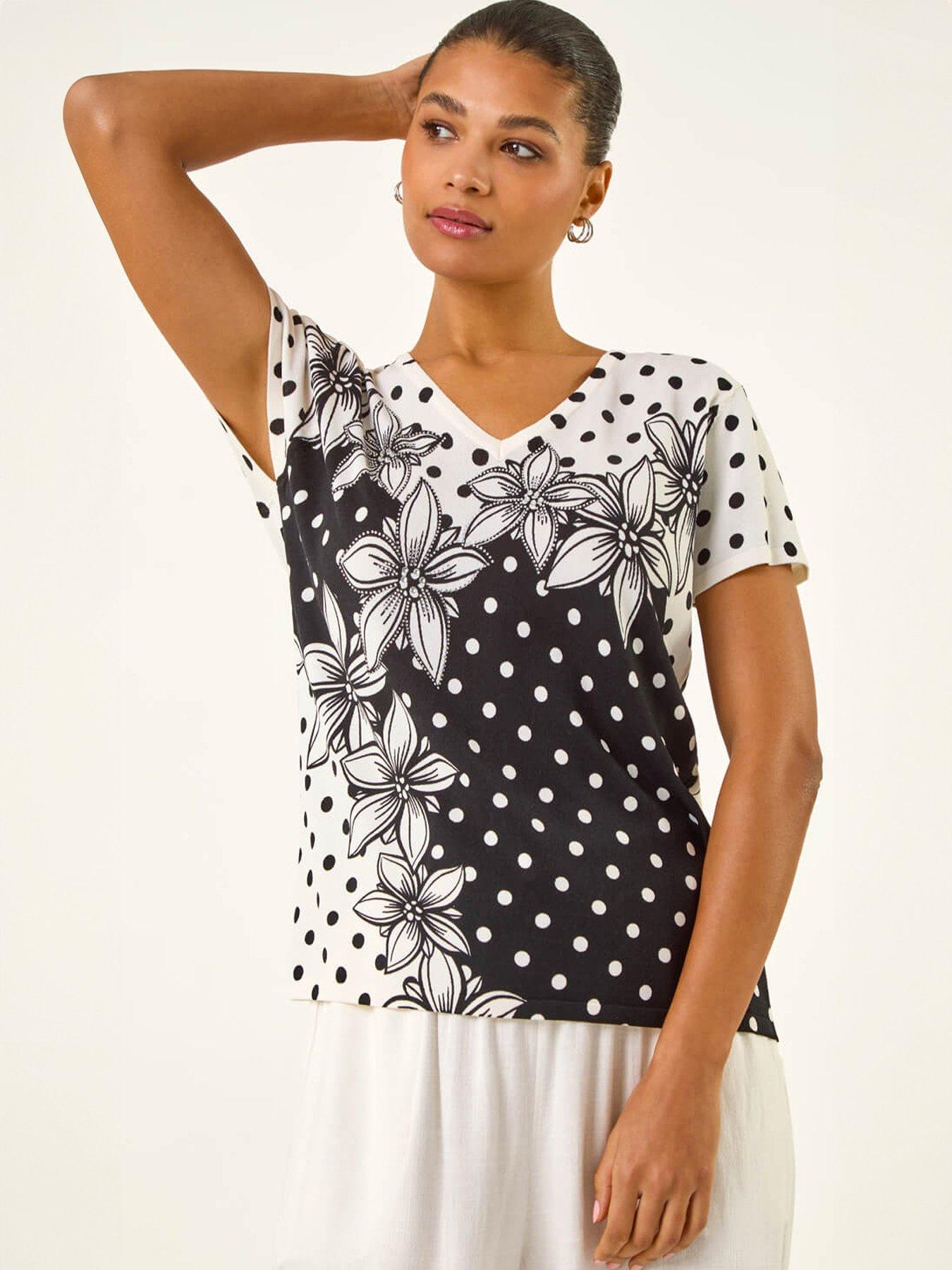 Image 1 of 5 of Roman Polka Dot Floral Knit Top